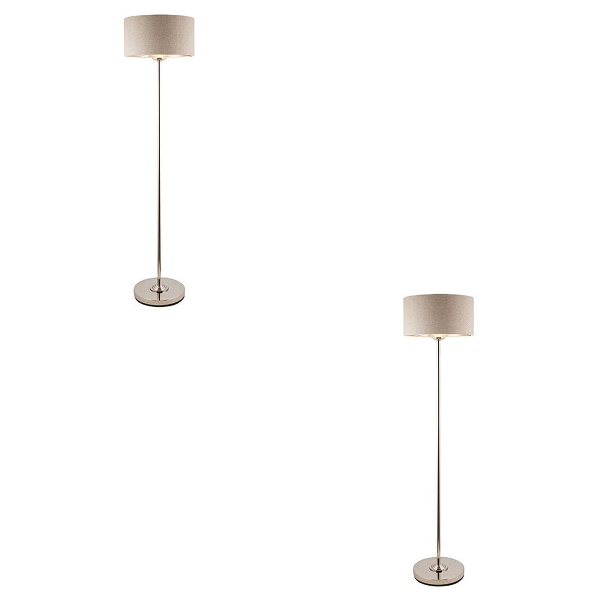 Loops Direct Pack of 2 Floor Lamp - Brushed Chrome Plate and Natural Linen