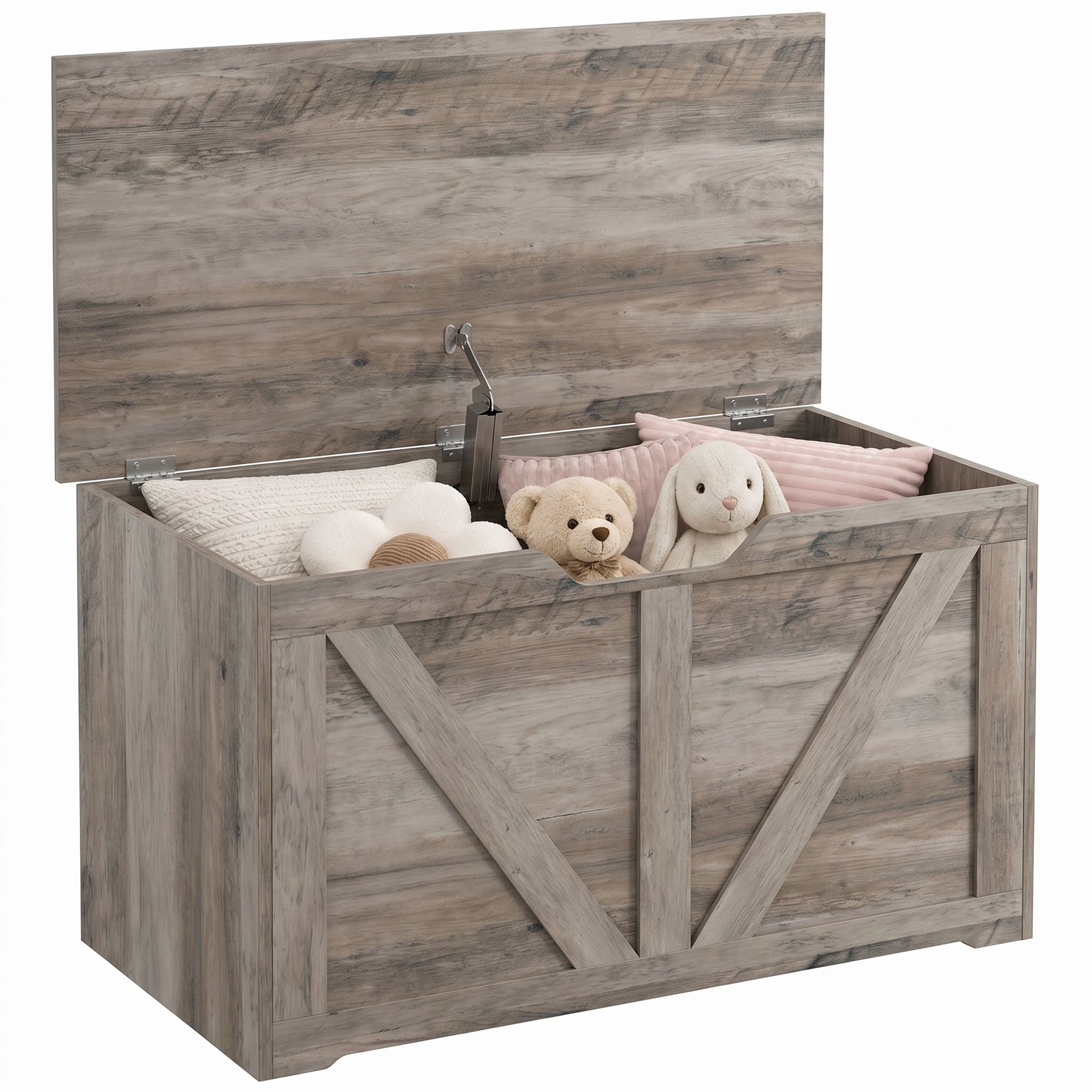 HOMCOM 100L Storage Chest with 2 Safety Hinges and U-Shaped Pull Handle - Grey