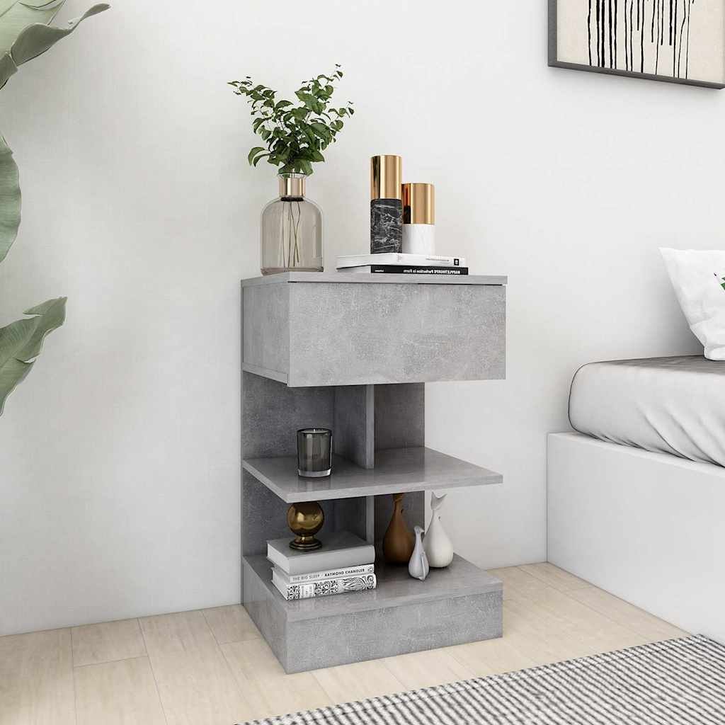 Walplus Engineered Wood Bedside Cabinet - Stone Grey - 40 x 35 x 65 cm