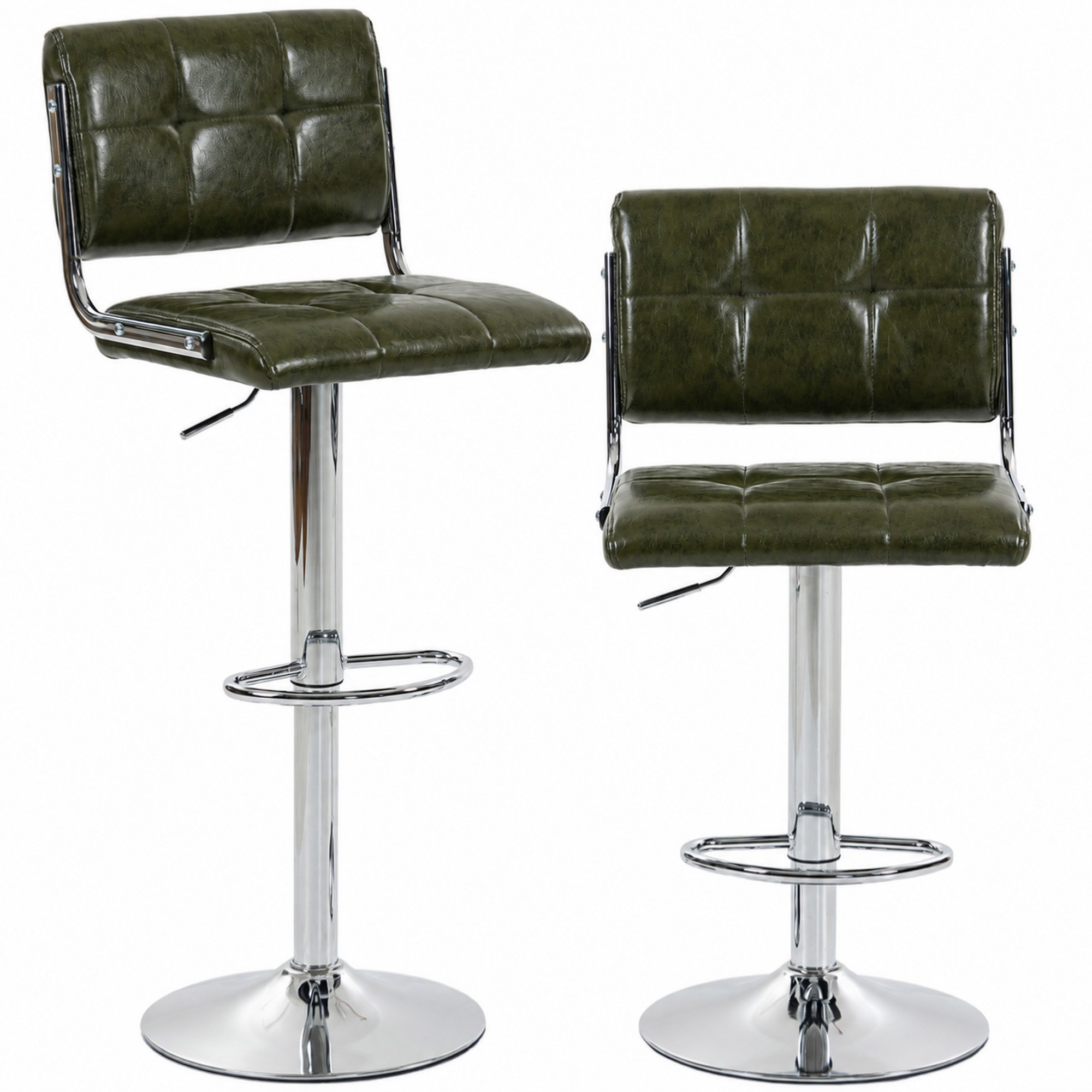 HOMCOM Set of 2 PU Leather Swivel Bar Stools with Backrest and Footrest - Green