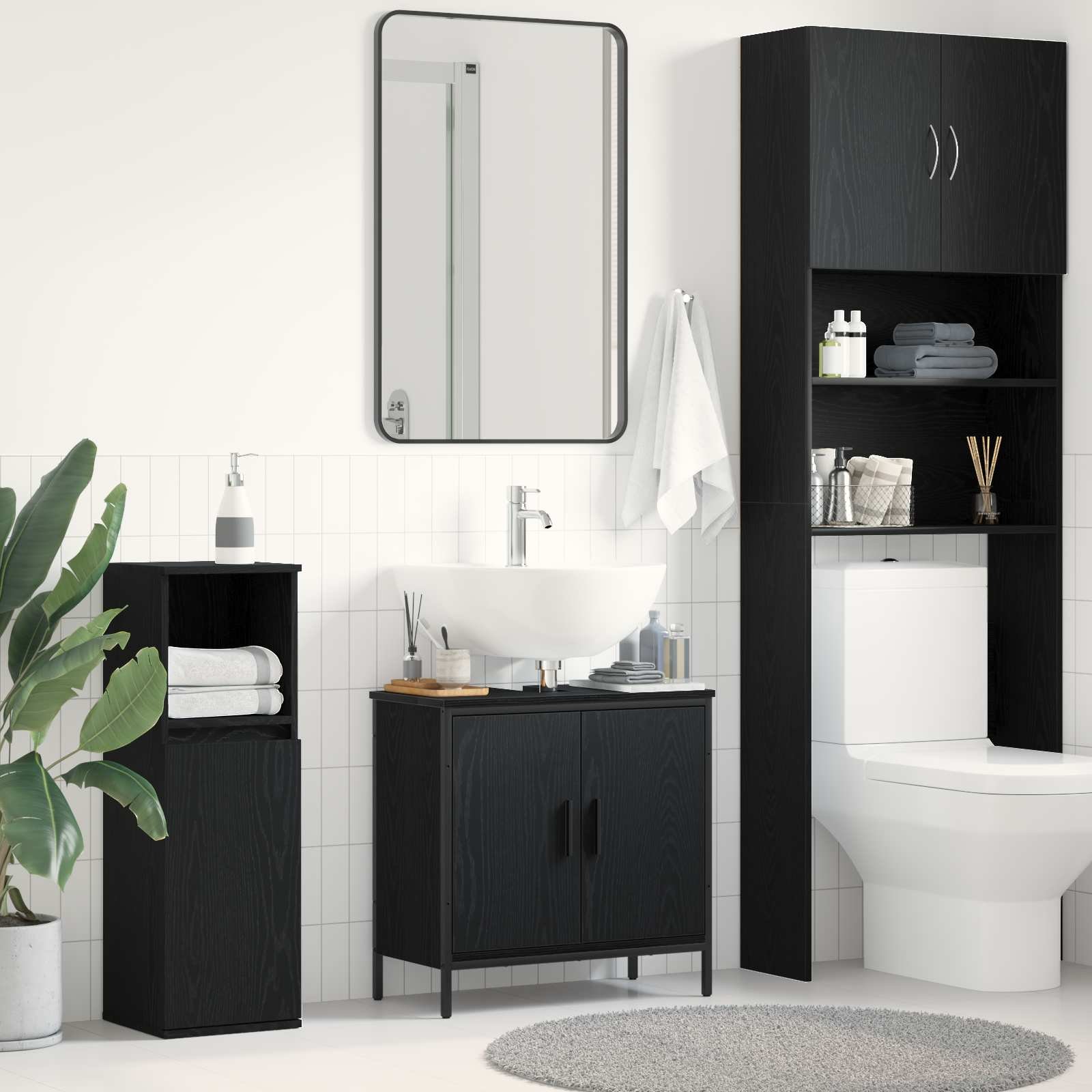 Walplus Engineered Wood Bathroom Sink Cabinet - Black Oak - 60 x 30 x 60 cm