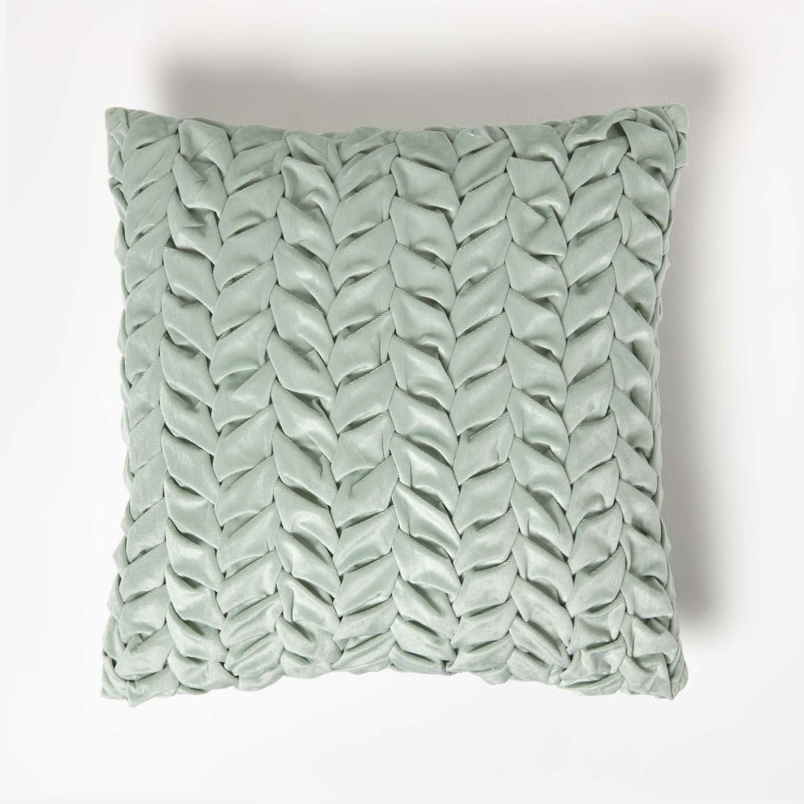Homescapes Green Grace Pleated Velvet Cushion - 45 x 45 cm