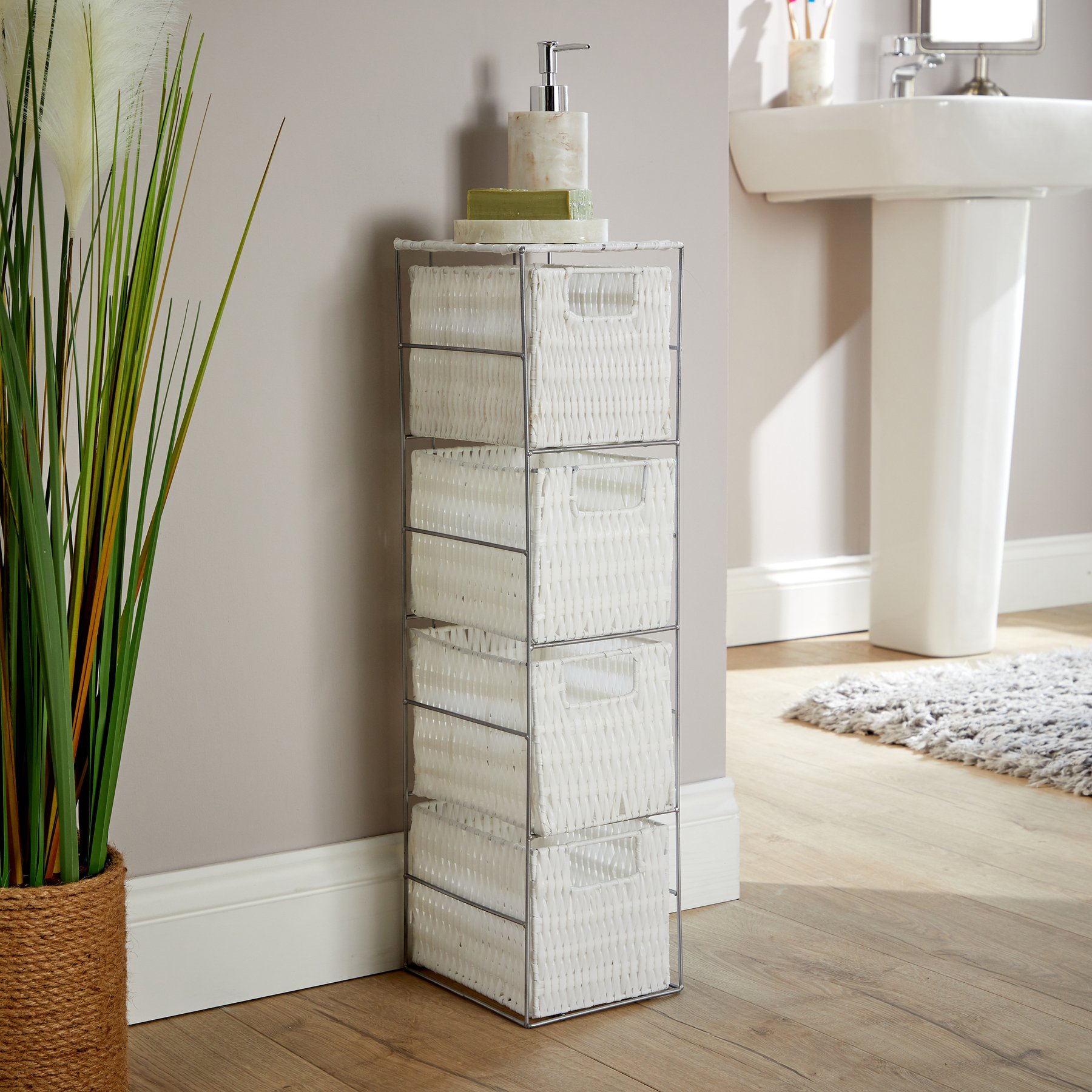 Home Source Ankara 4 Drawer Tower Storage - White