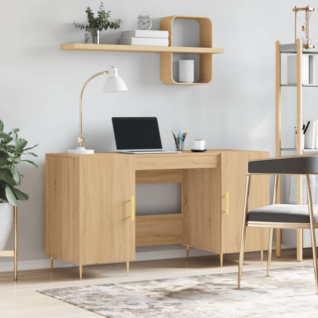 Walplus Engineered Wood and Iron Desk - Light Oak - 140 x 50 x 75 cm