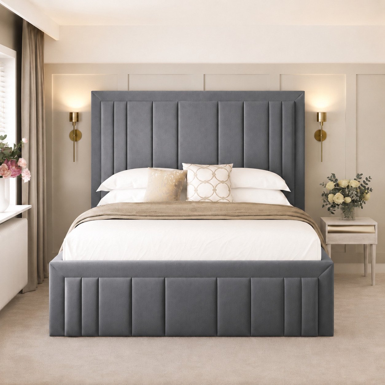 Bed Choices Emperor Super King Bed Frame Mattress & 54" Headboard Grey