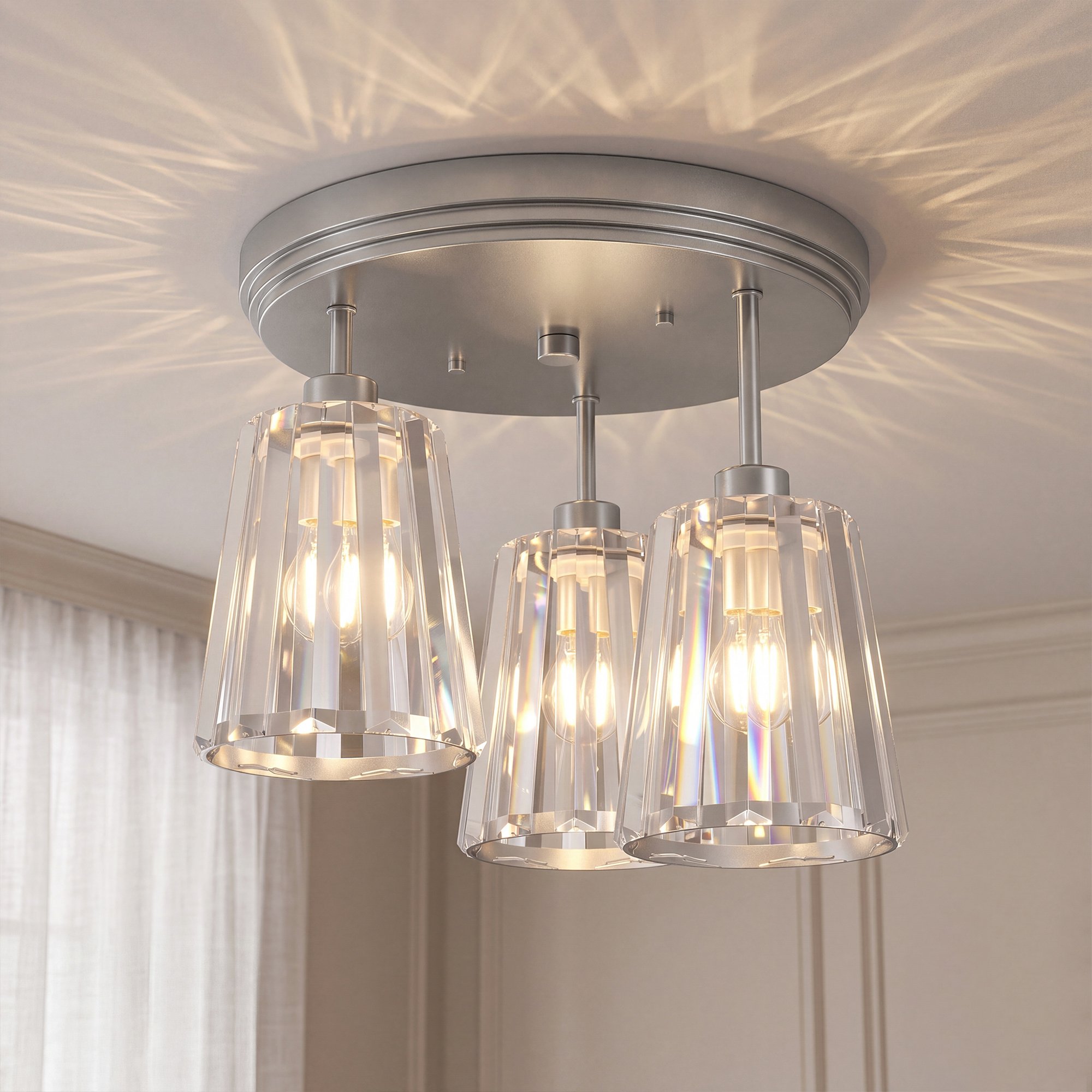 HOMCOM 3-Light 40W E27 Crystal Glass Ceiling Light – Silver