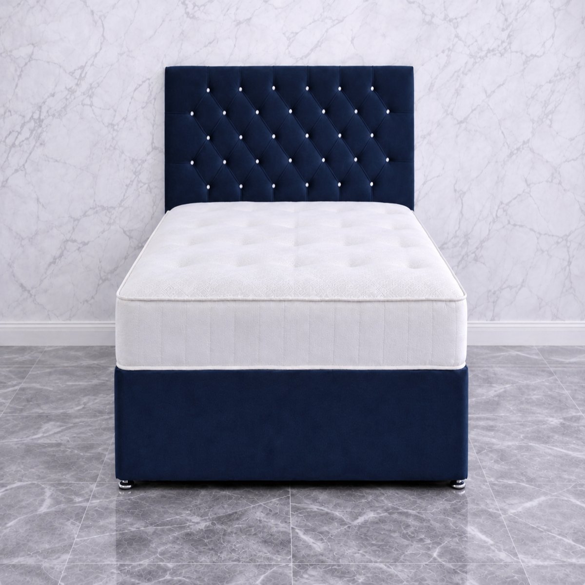 Comfy Deluxe 3ft Single       Velvet  Divan Bed Set -  Blue