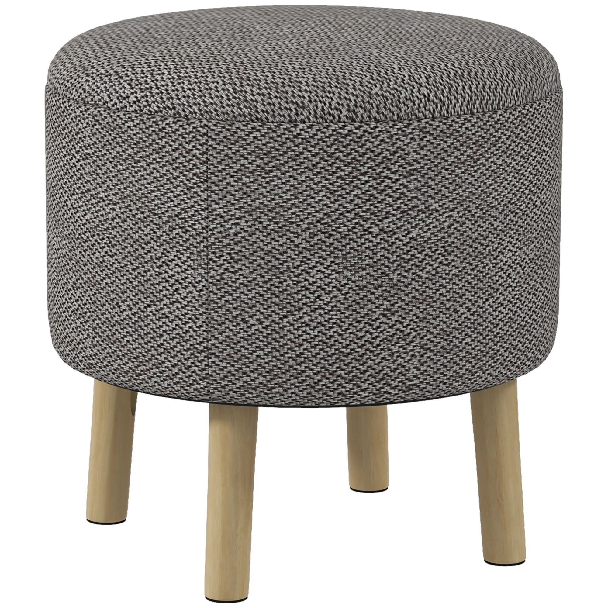 HOMCOM Linen Fabric Round Storage Stool with Removable Top - Light Grey
