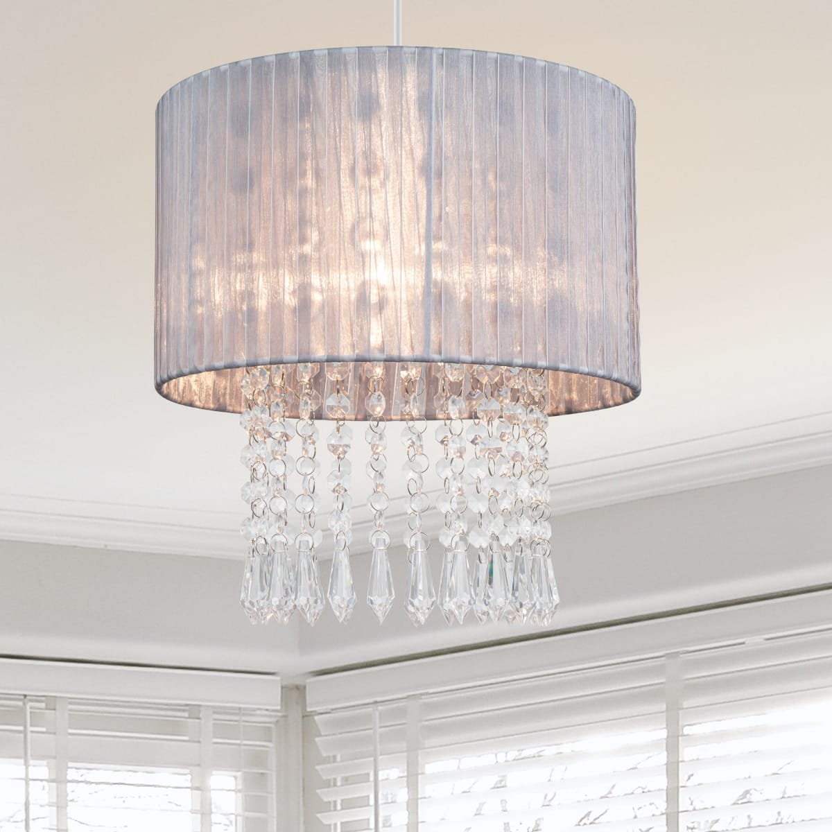 Cosylyte Winni Beaded Voile Easyfit Modern Lamp Shade - Silver Grey