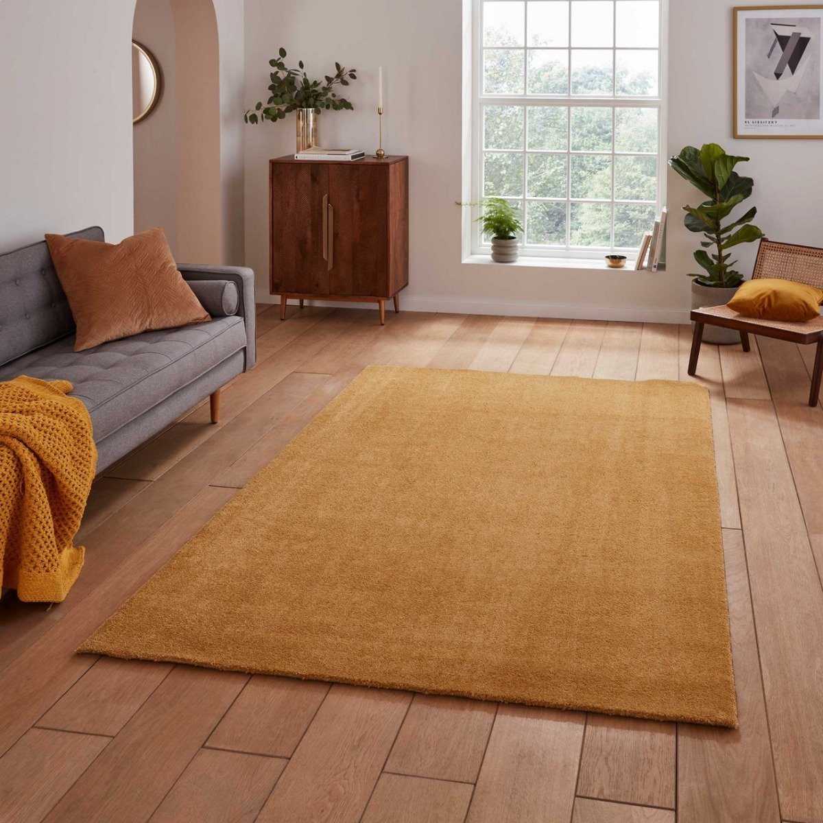 Mega Flooring Yellow Shaggy Plain Rug - 60 x 115cm