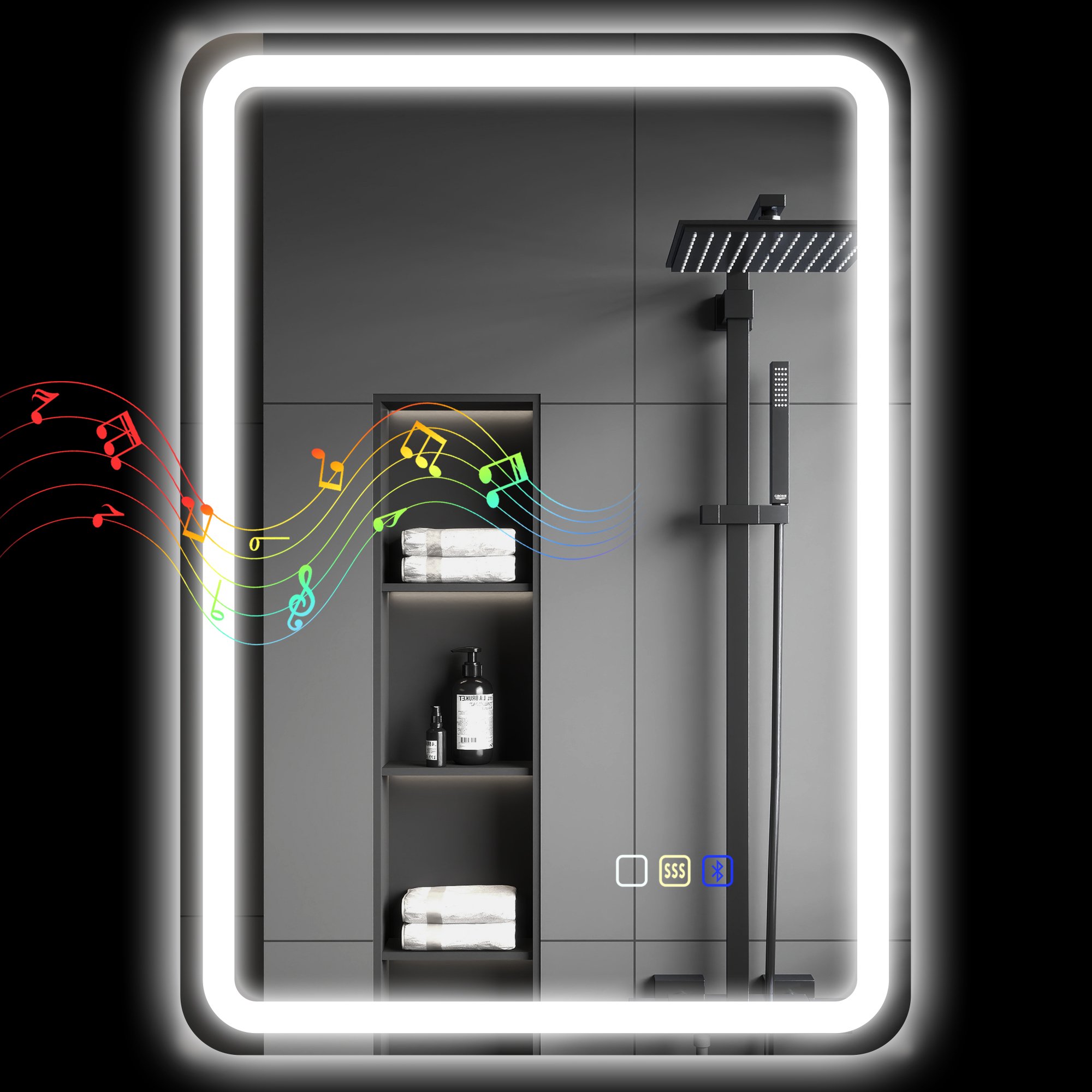 HOMCOM LED Lights Bluetooth Bathroom Mirror