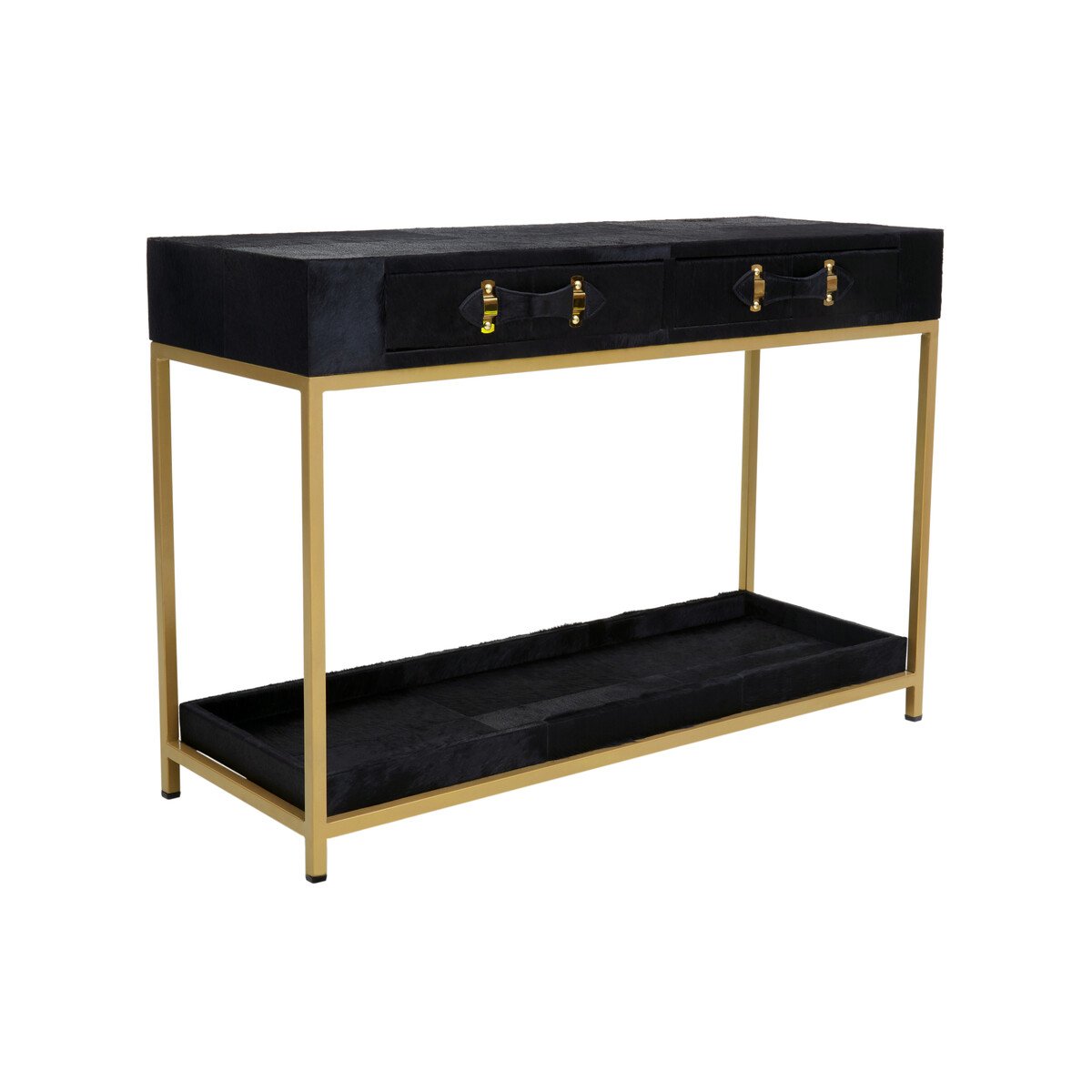 Orsina Kensington Townhouse Hair on Leather Console Table – Gold & Black