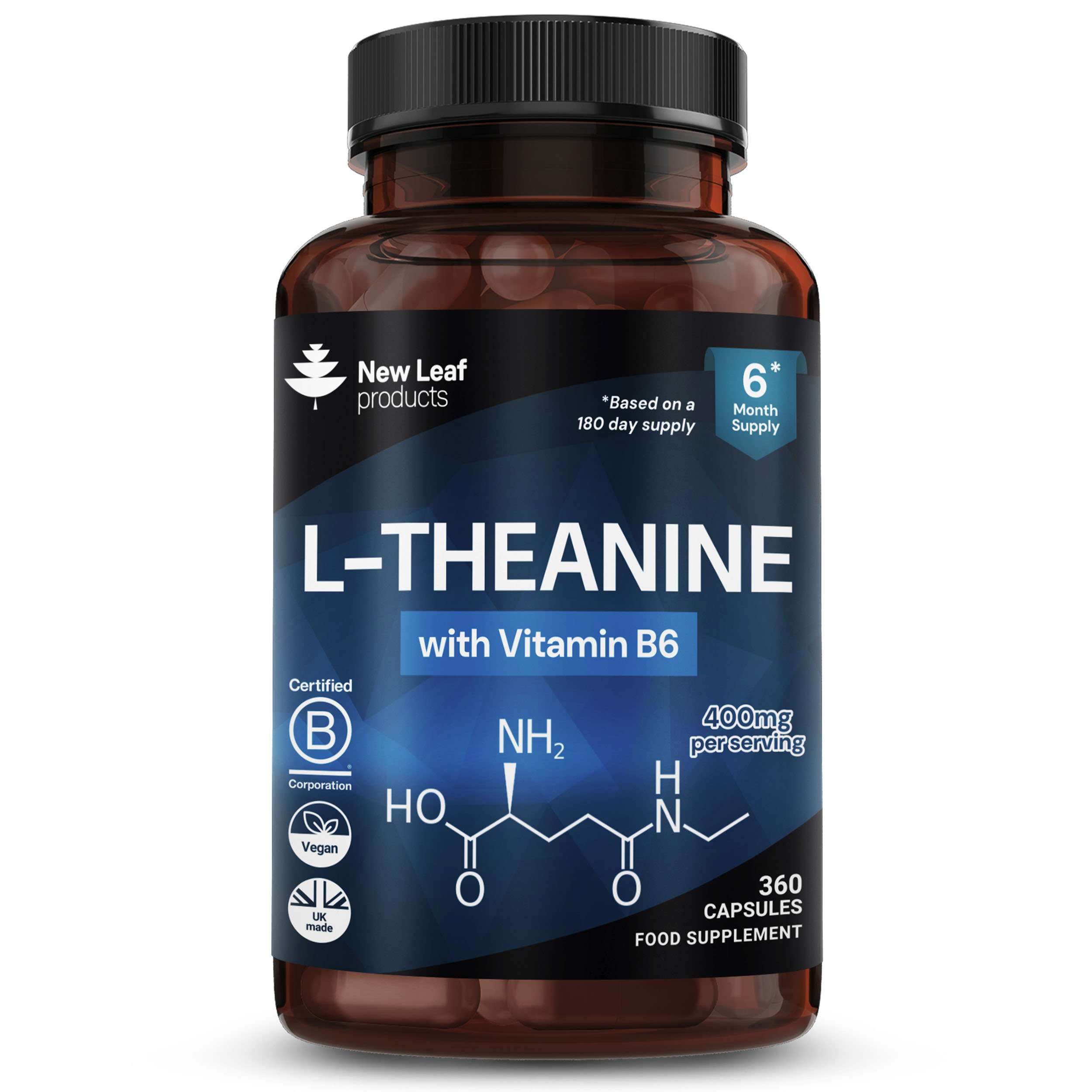 New Leaf L-Theanine with Vitamin B6 400mg - 360 Capsules