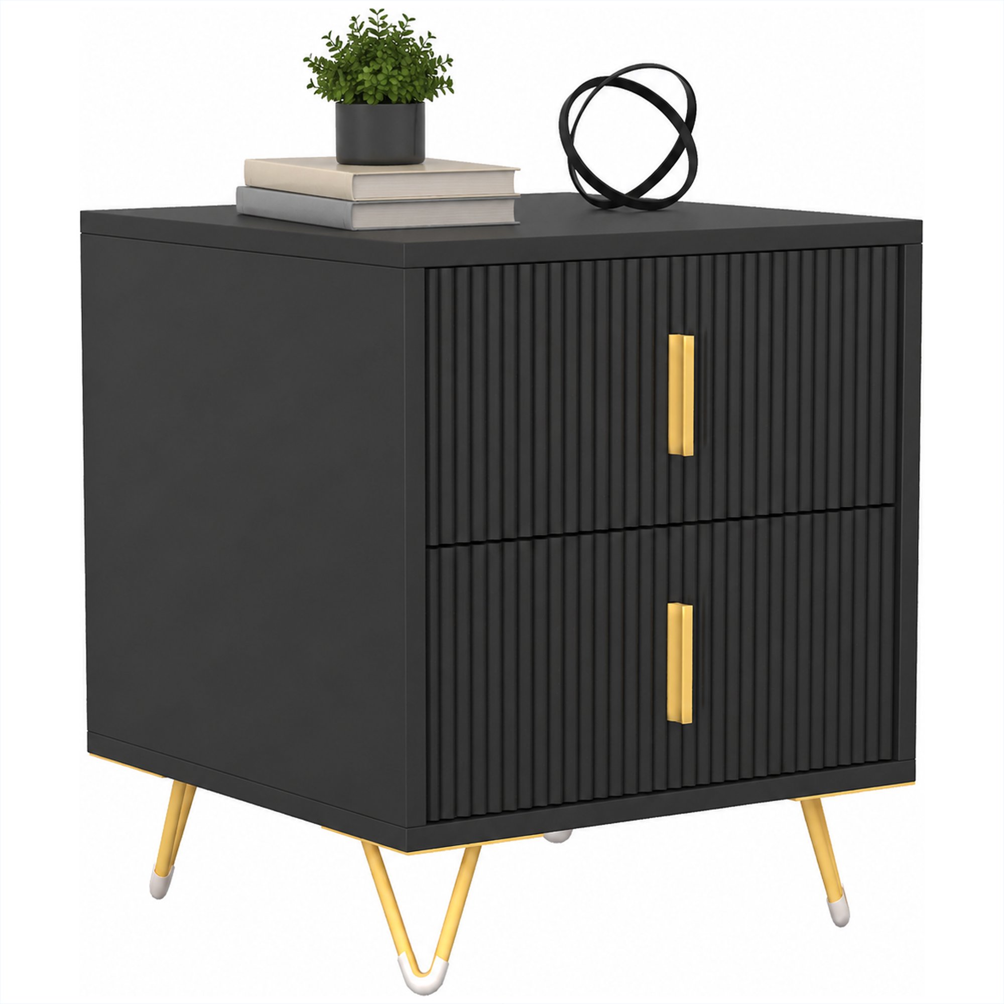 HOMCOM Bedside Table with 2 Drawers and Hairpin Legs - Black