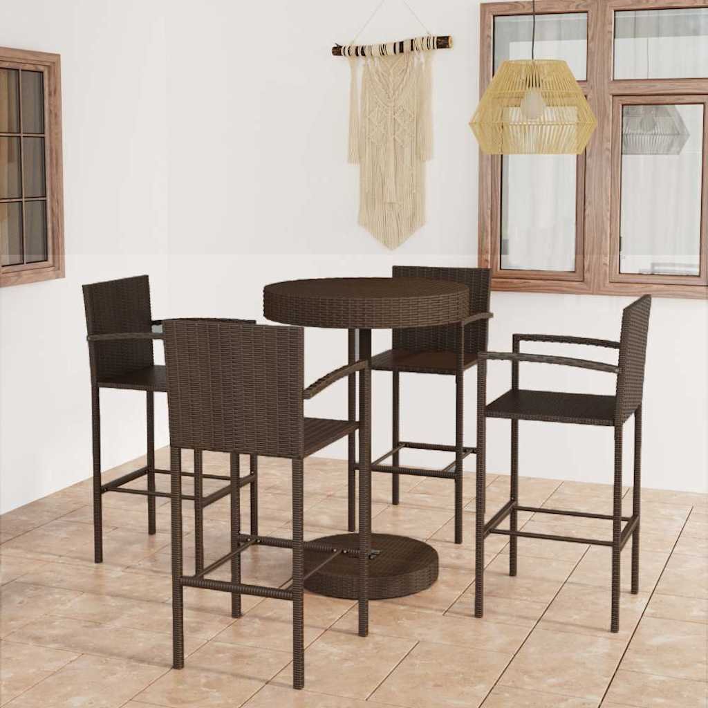 Walplus Poly Rattan Garden Bar Set - Brown - 75.5 x 106 cm