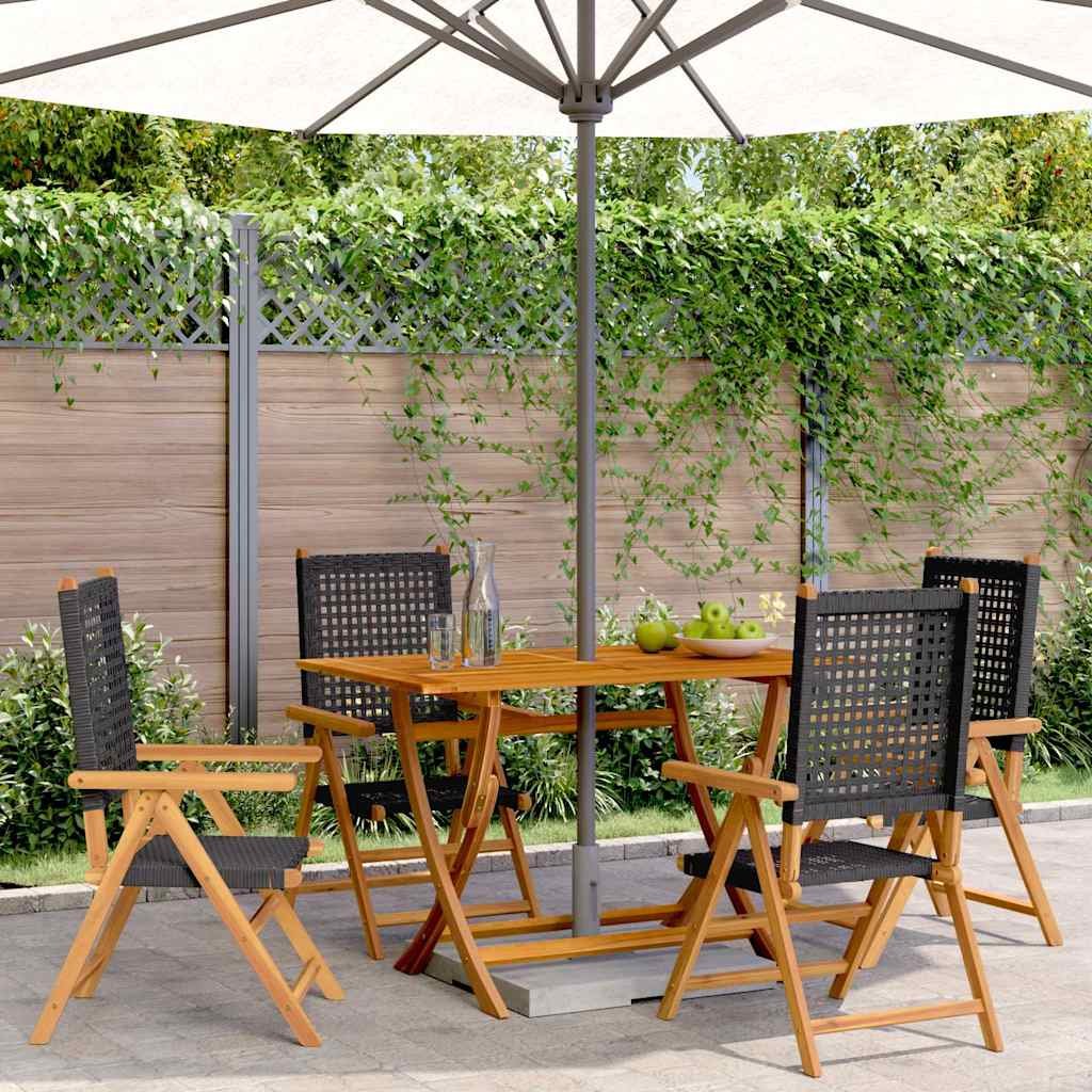 Walplus 4 Piece Poly Rattan Reclining Folding Chairs - Black