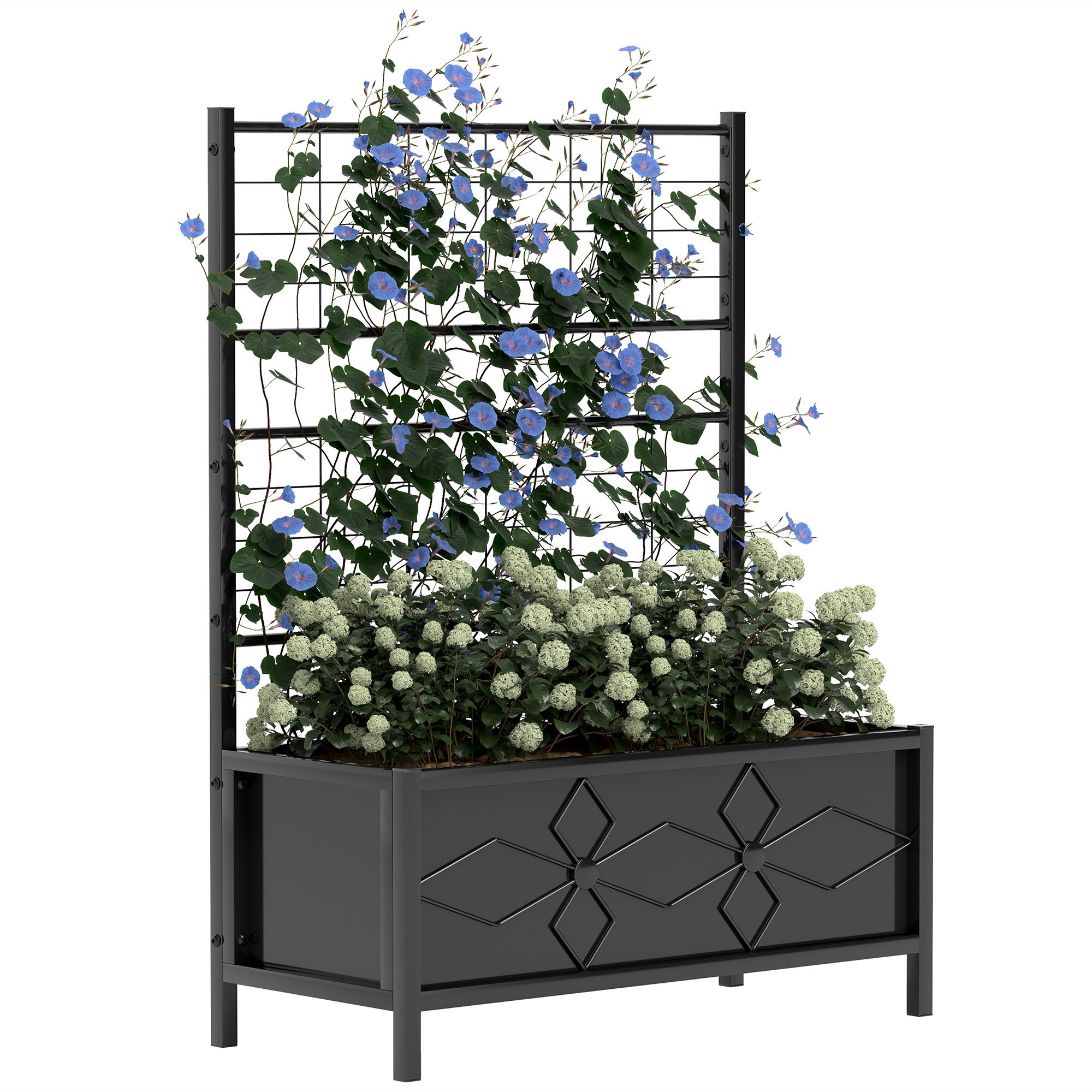 Outsunny Garden Planters with Trellis with Diamond Pattern - Black