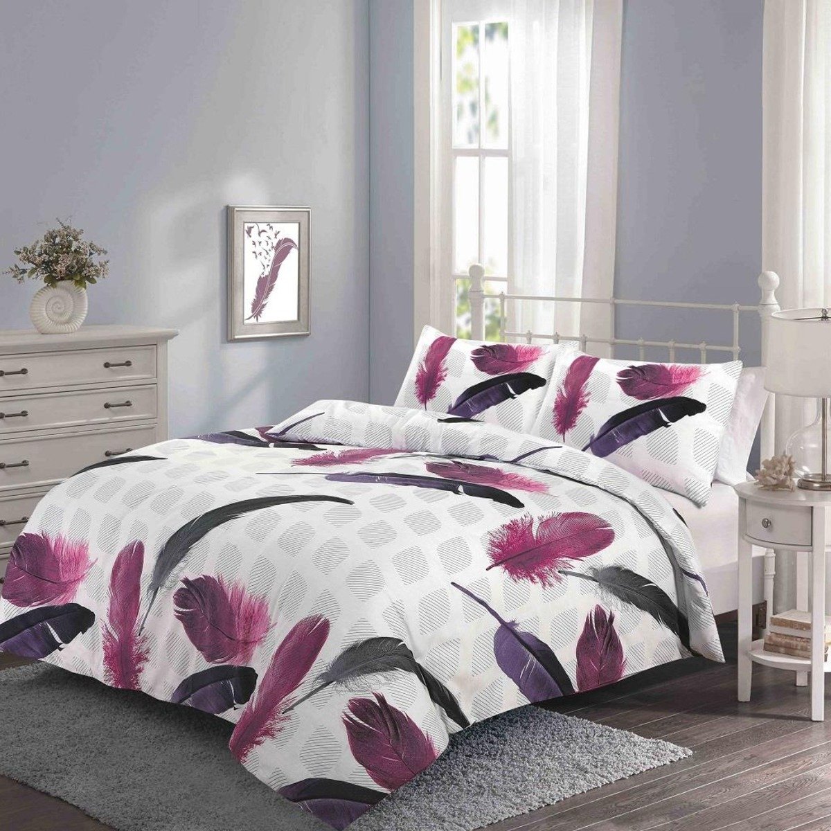 HomeSpace Direct Feathers Purple Duvet Cover Set - King