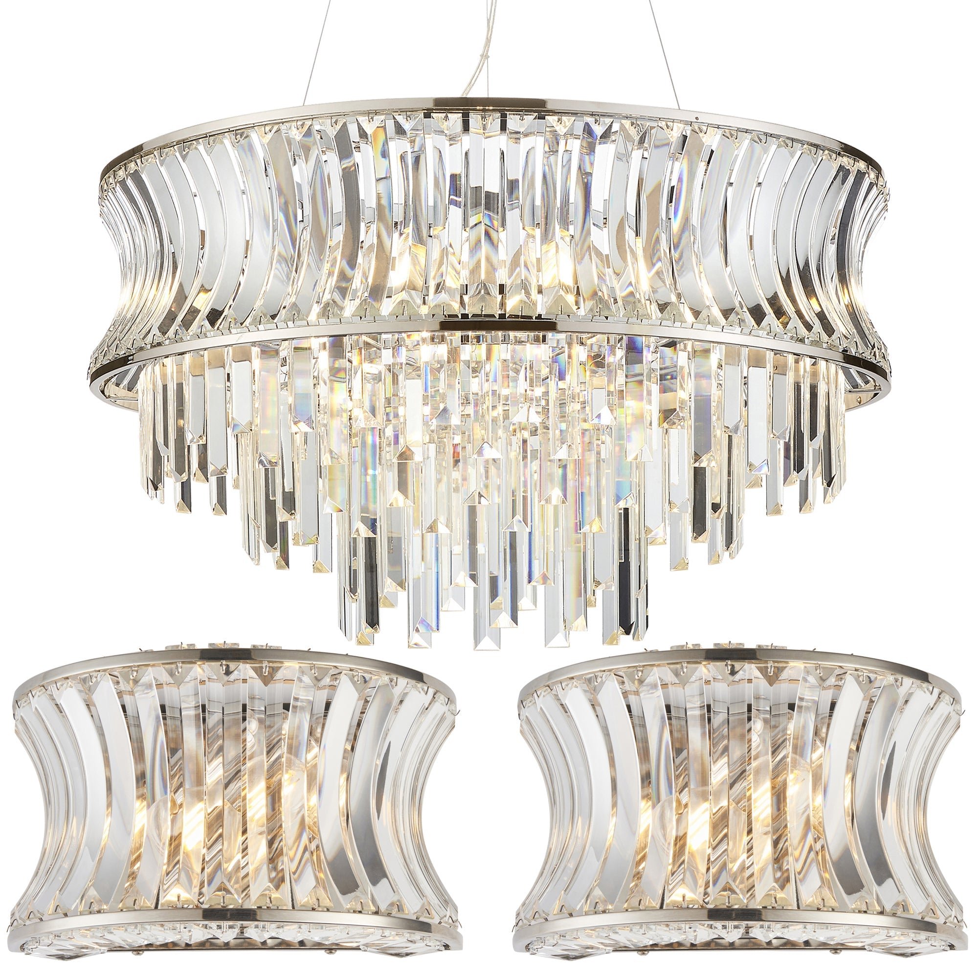 Loops Direct Crystal Pendant and 2 Wall Lights - Nickel