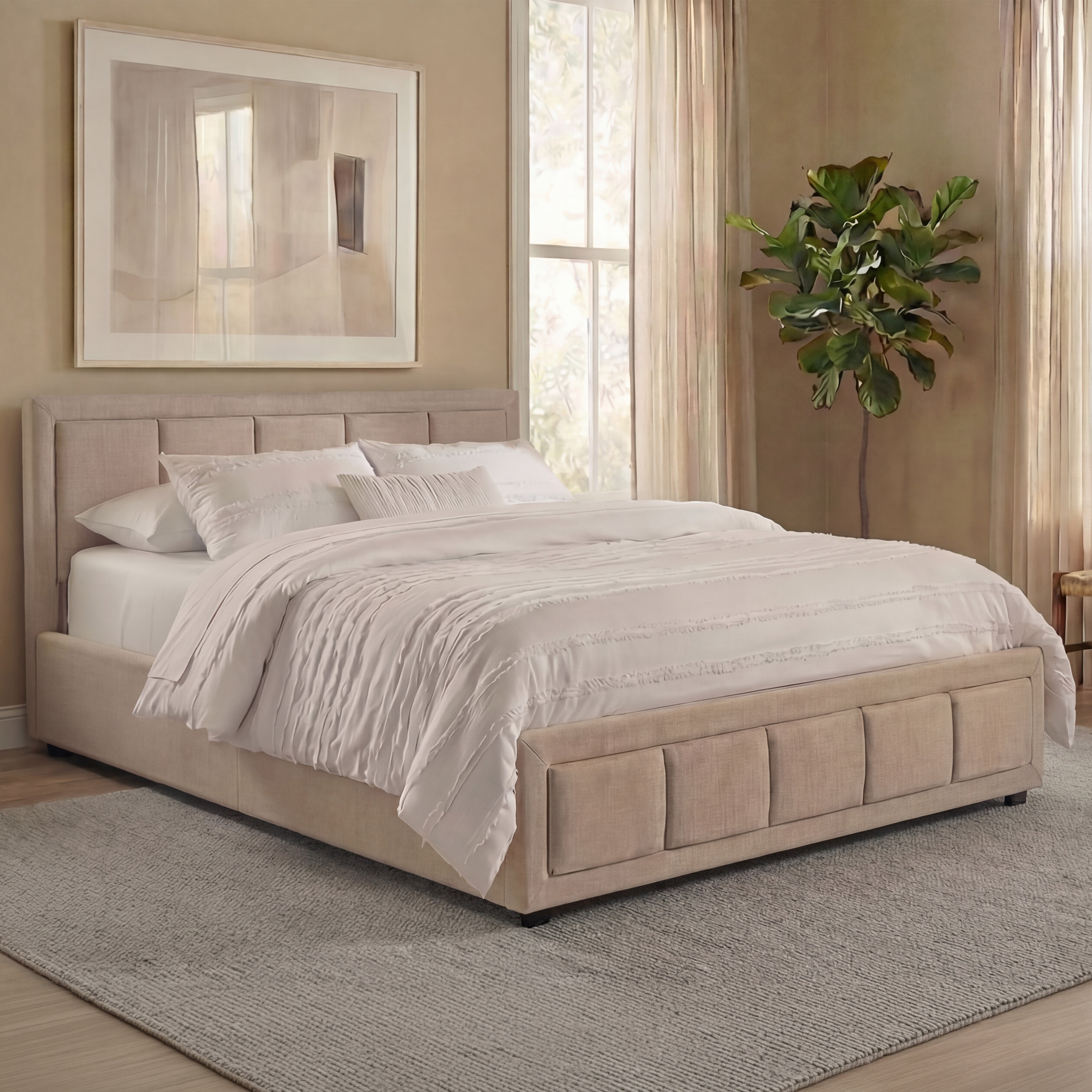 Vida Designs Vanita Double Ottoman Fabric Bed - Beige