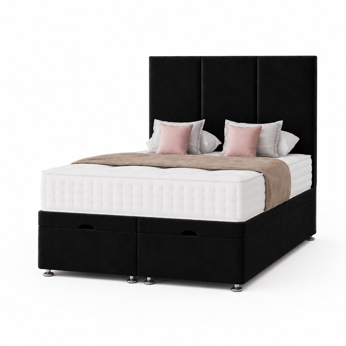 Comfy Deluxe 4ft Small Double End‑lift Ottoman Plush Storage Bed Set - Black
