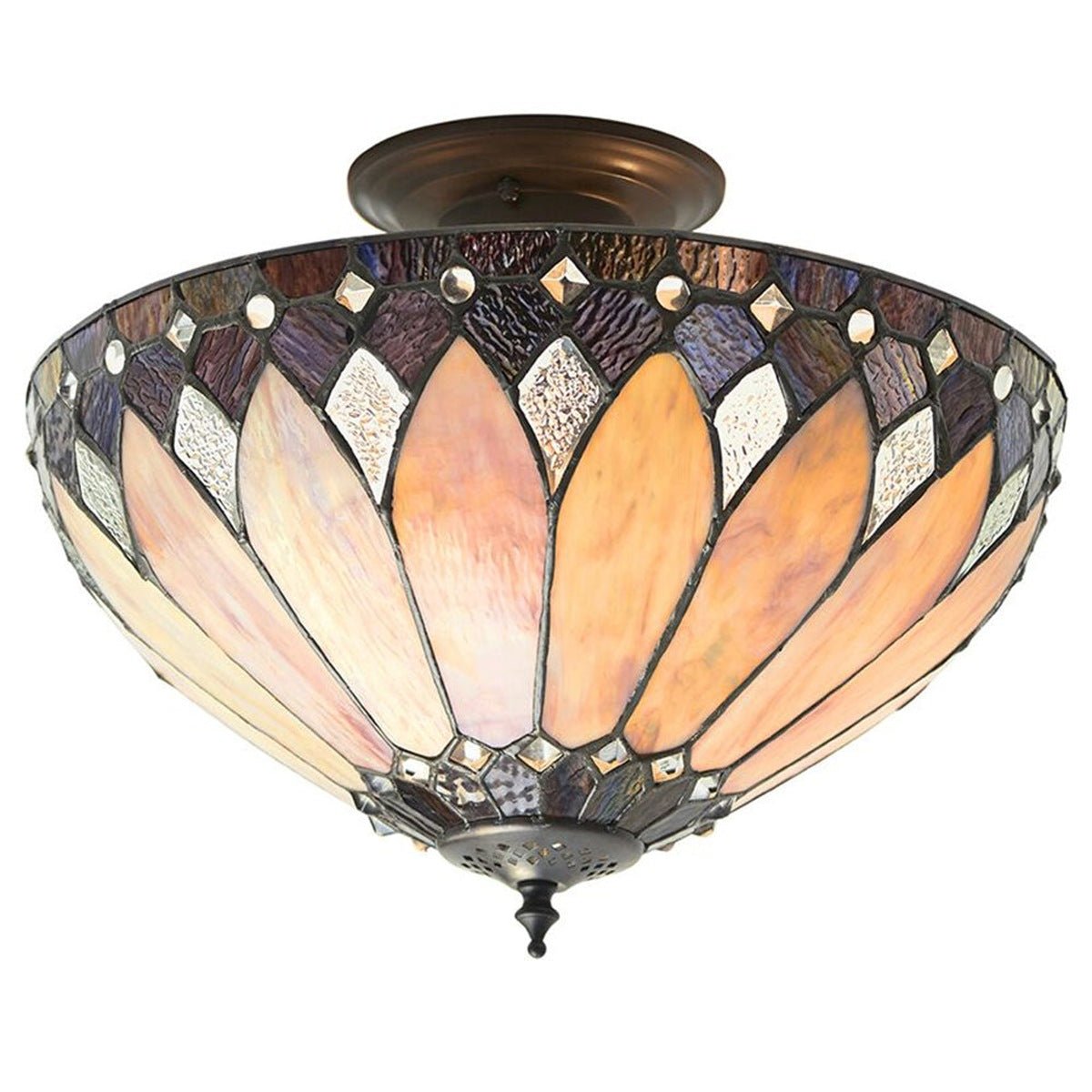Loops Direct 40cm Diameter Glass and Semi Flush Ceiling Light - Cream Bronze
