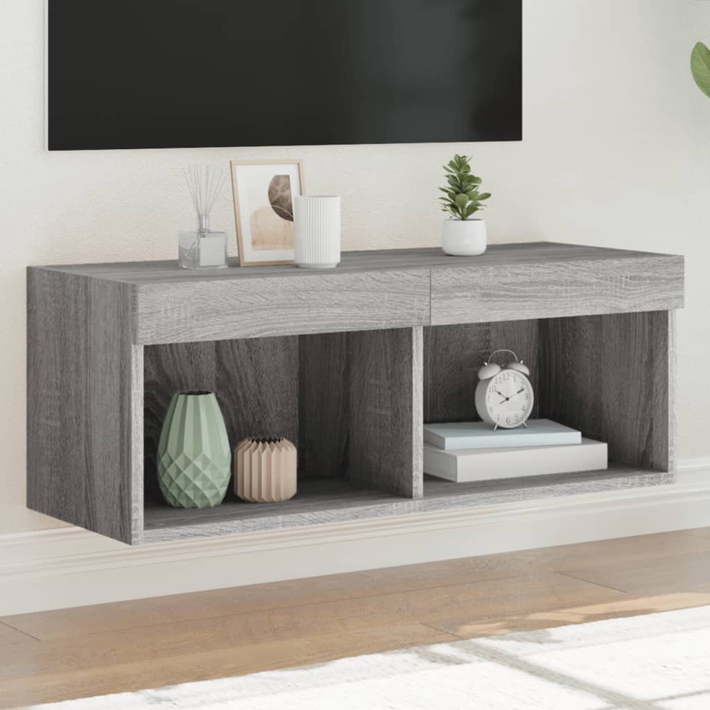 Walplus LED Engineered Wood TV Cabinet - Grey and Oak - 80 x 30 x 30 cm