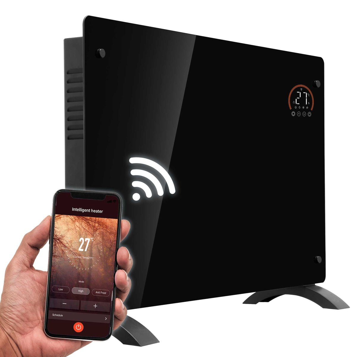 Baridi 2000W Electric Glass Panel Heater Wi-Fi Enabled 2000W - Black