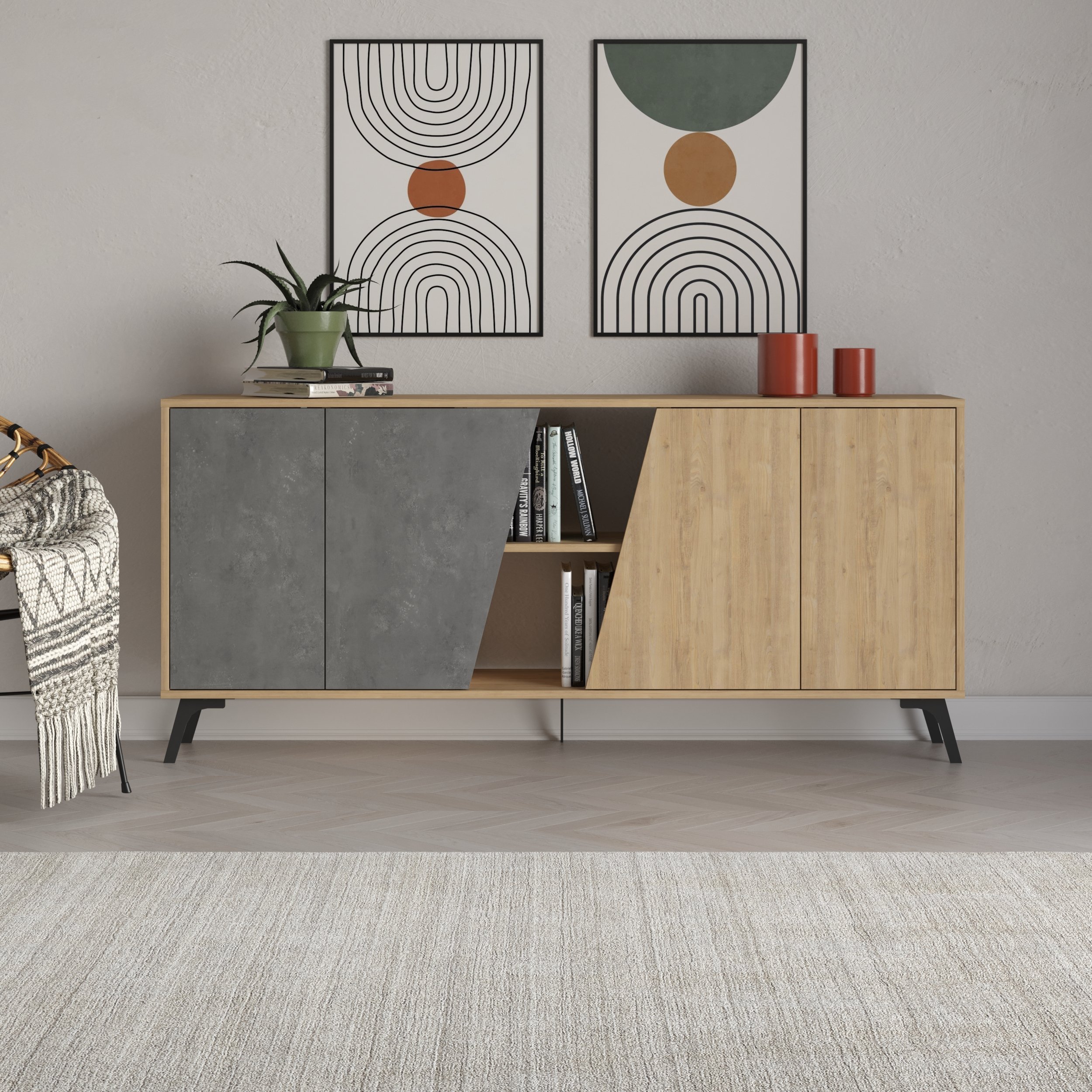 Decortie Fiona 4 Door Sideboard - Oak & Retro Grey