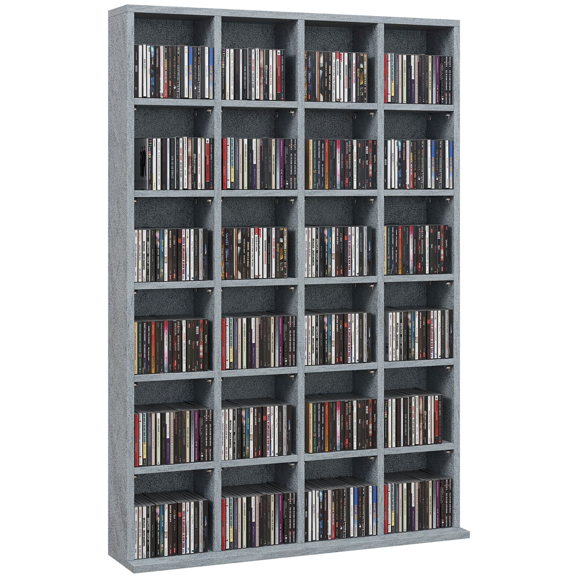 HOMCOM Wooden Media Storage Shelf with Adjustable Shelves - Cement Grey