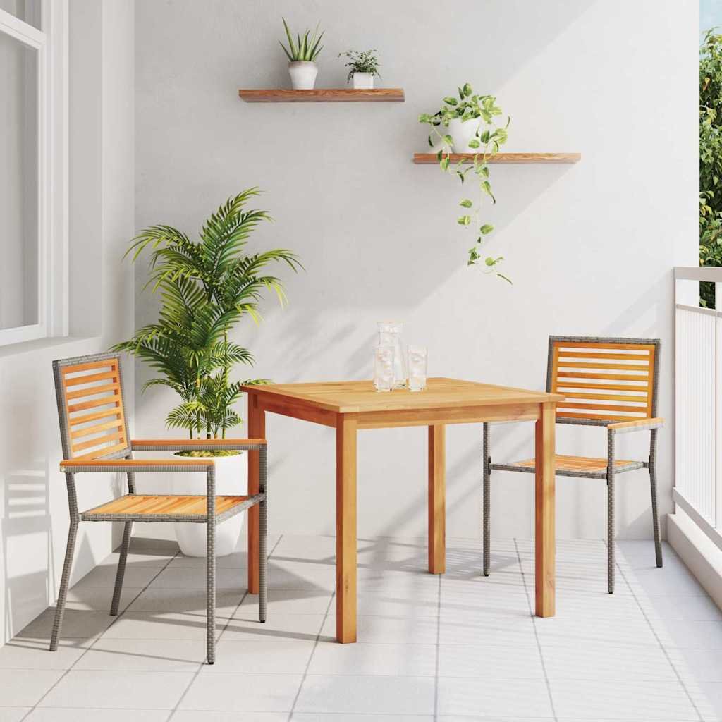 Walplus 3 Piece Solid Wood Garden Dining Set - Grey - 85 x 85 x 74 cm