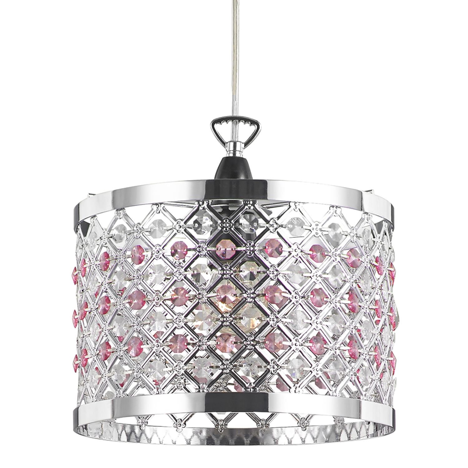Happy Homewares Pink Sparkly with Beads Pendant Shade - 24cm