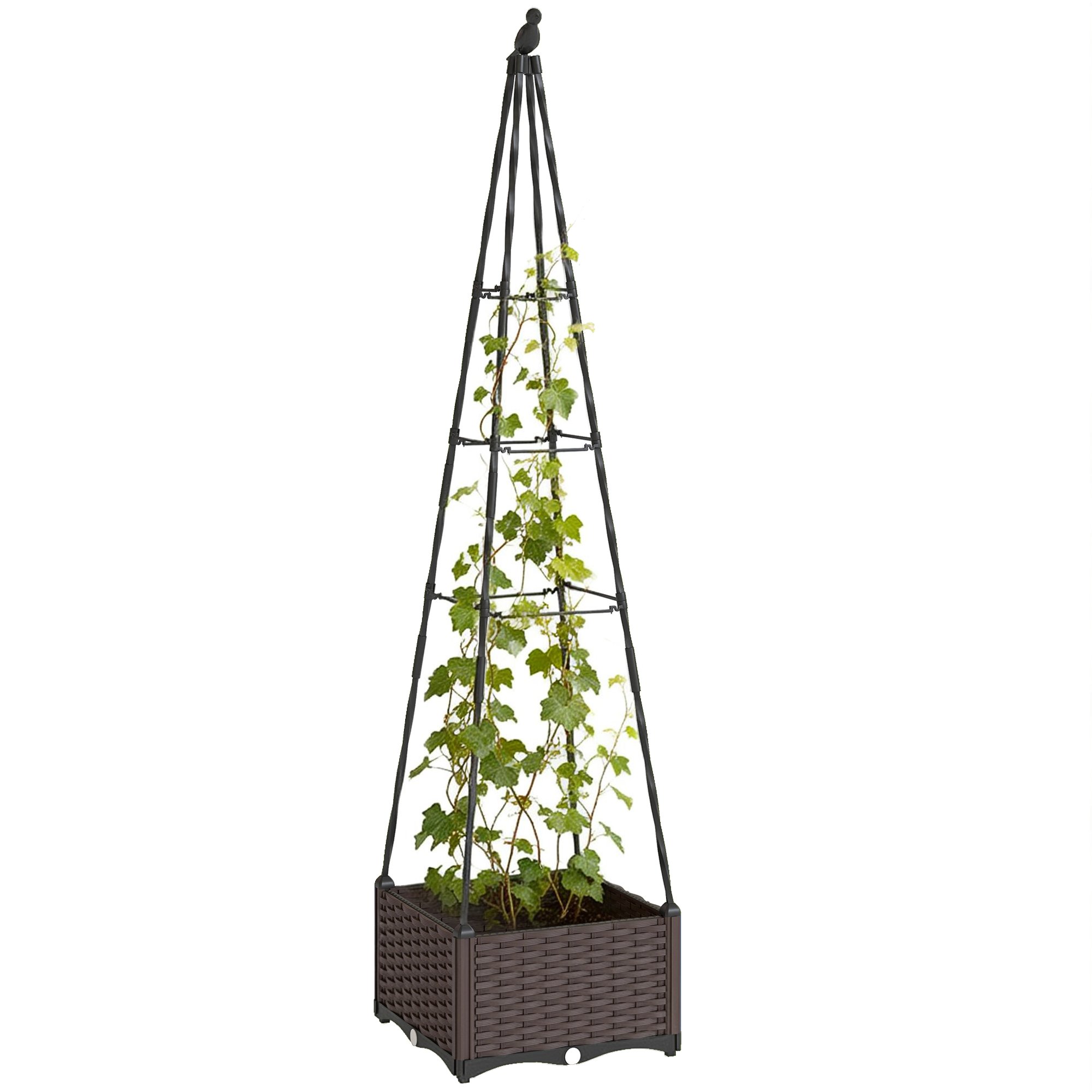 Outsunny Raised Garden Bed with Trellis and Self Watering - Black