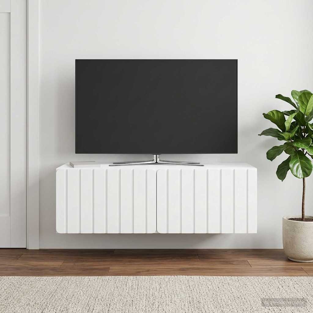Walplus 2 Door Engineered Wood Wall Mounted TV Cabinet - White - 98 x 41 x 30 cm