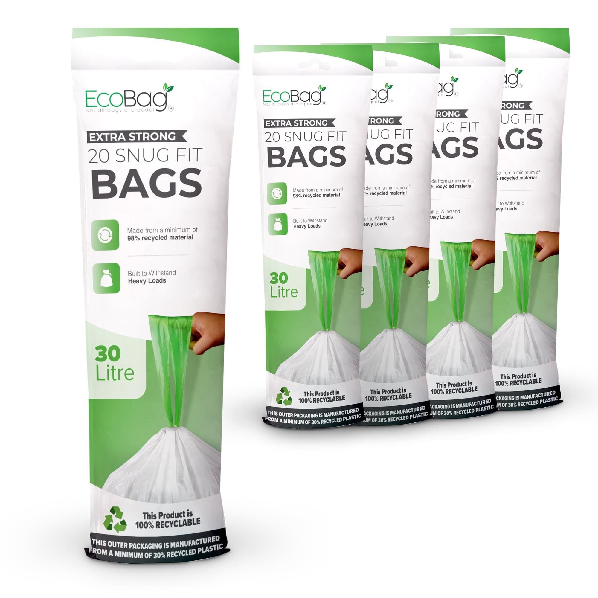 EcoBag White 30L Drawstring Kitchen Bin Liners - Pack of 100