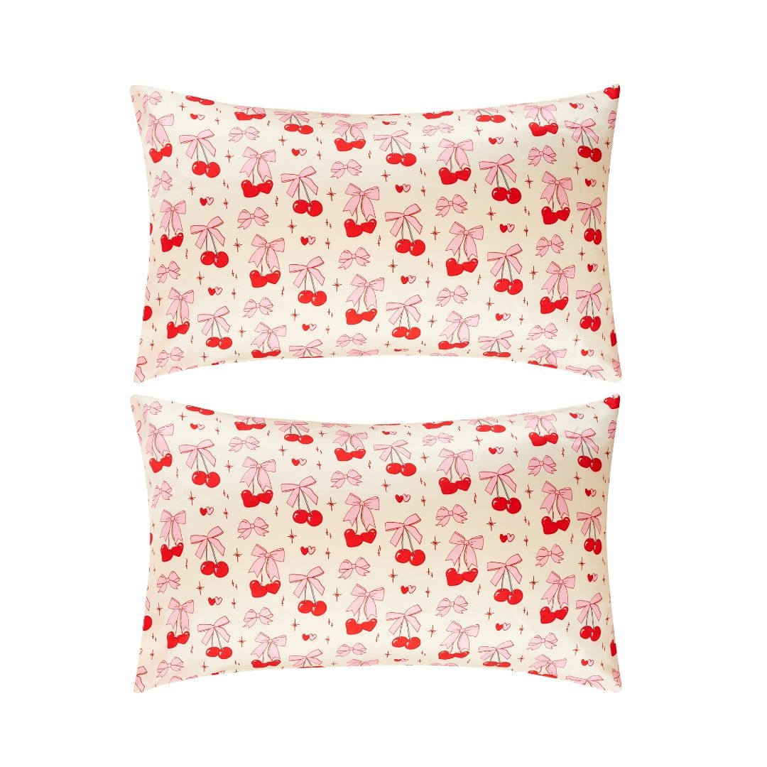SMUG Satin Pillowcase Set - Cherry Bows Print