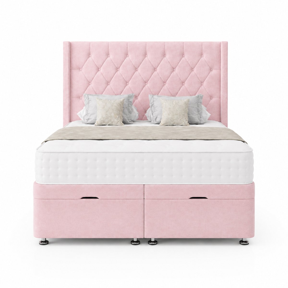 Comfy Deluxe Zoro 6ft Superking Plush Velvet End Lift Ottoman Bed Set - Pink
