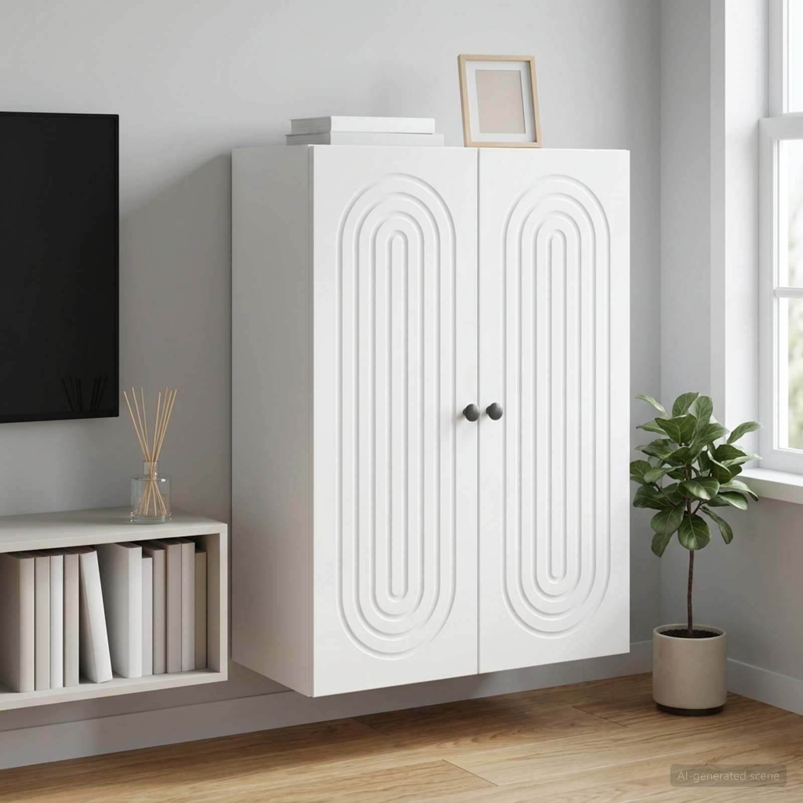 Walplus 2 Door Engineered Wood Wall Cabinet 2 Shelf - White - 66 x 34.5 x 90 cm