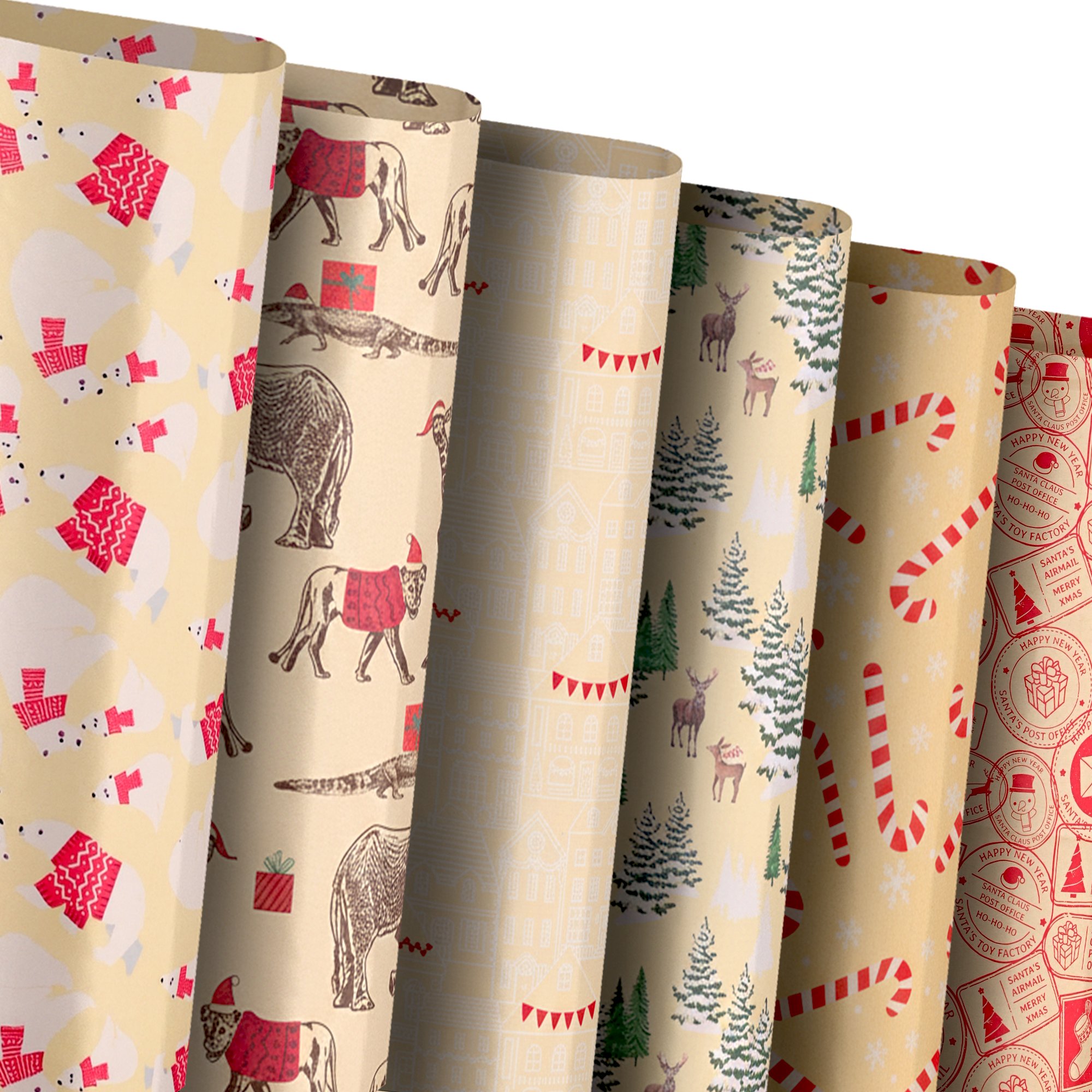 Kraft & Co 12 Christmas Kraft Wrapping Paper Sheets with Tags and Twine - Party
