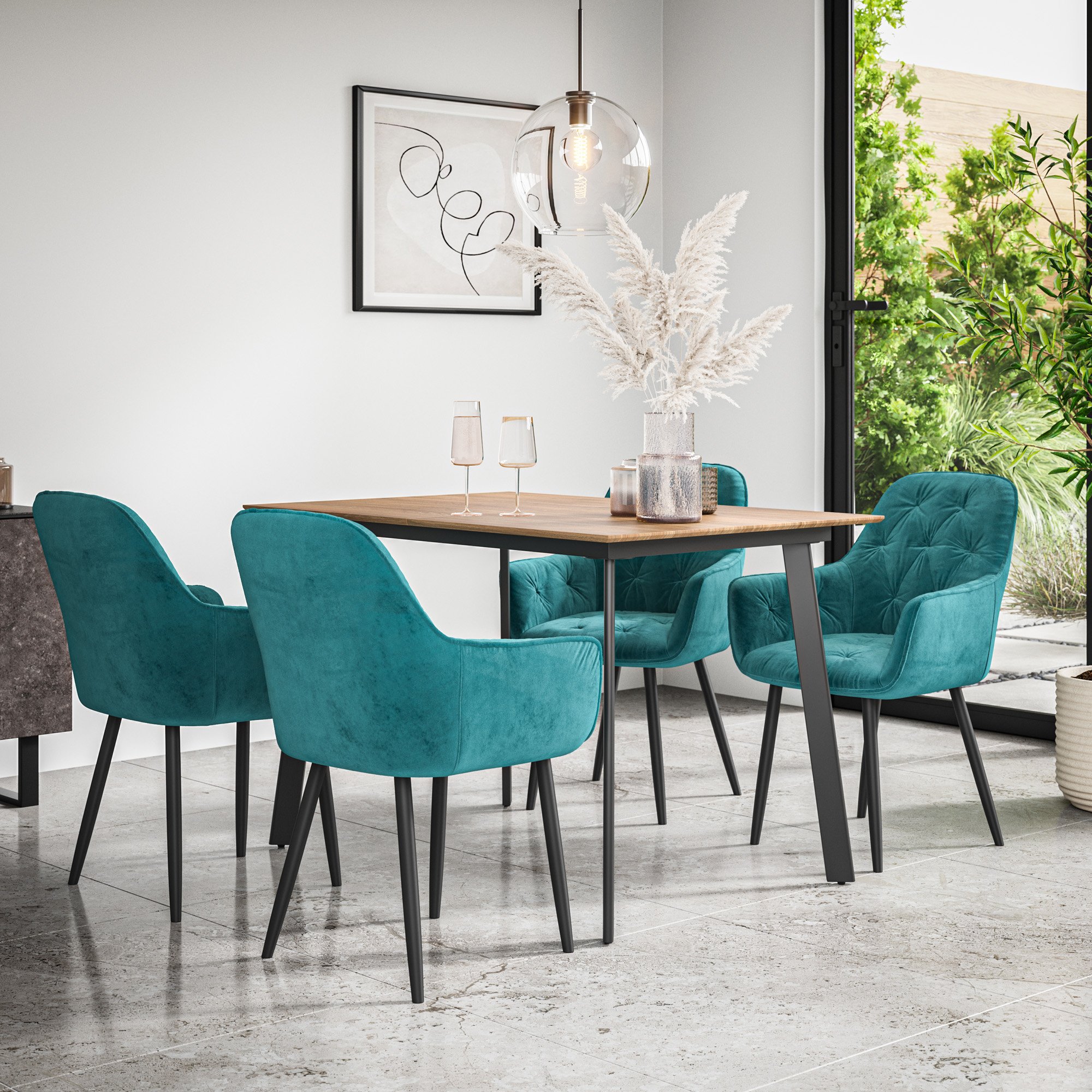 Furniture Online Haydon Anika Oak Effect Dining Table & 4 Blue Chairs