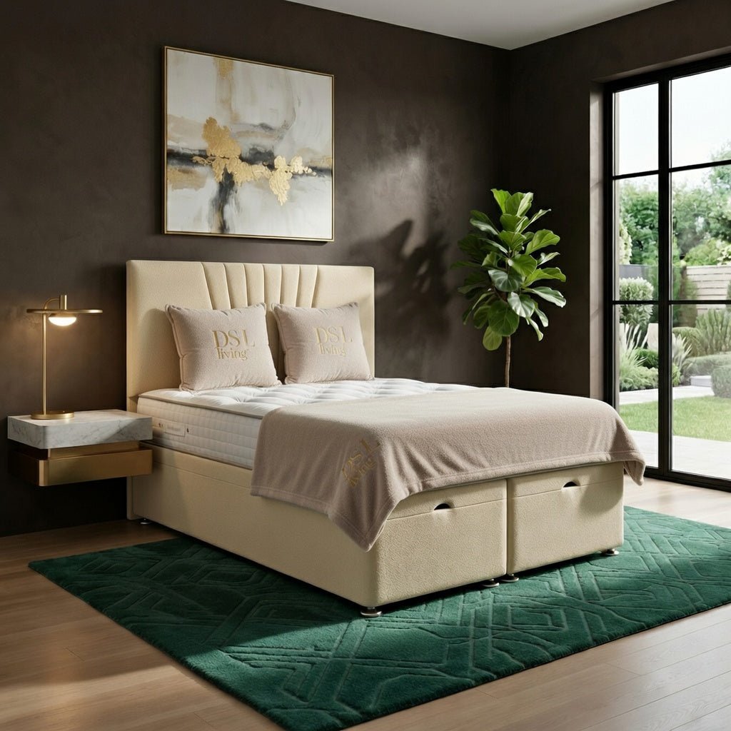 DS Living Vesper King Size Velvet Ottoman Bed Frame - Cream