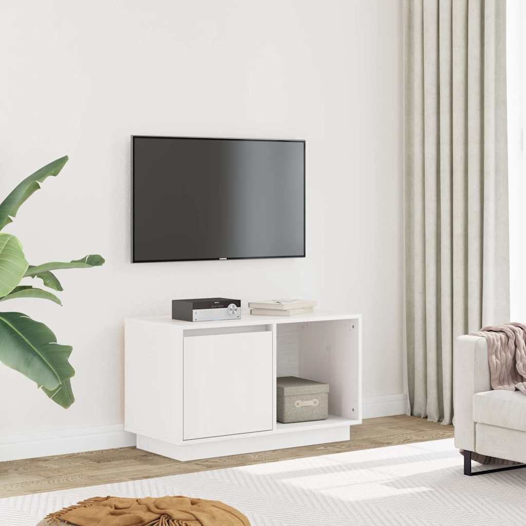 Walplus Solid Pine Wood TV Cabinet - White - 74 x 35 x 44 cm