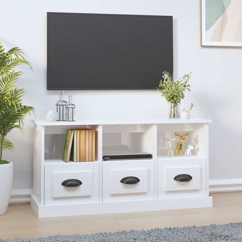 Walplus Engineered Wood High Gloss TV Cabinet - White - 100 x 35 x 50 cm