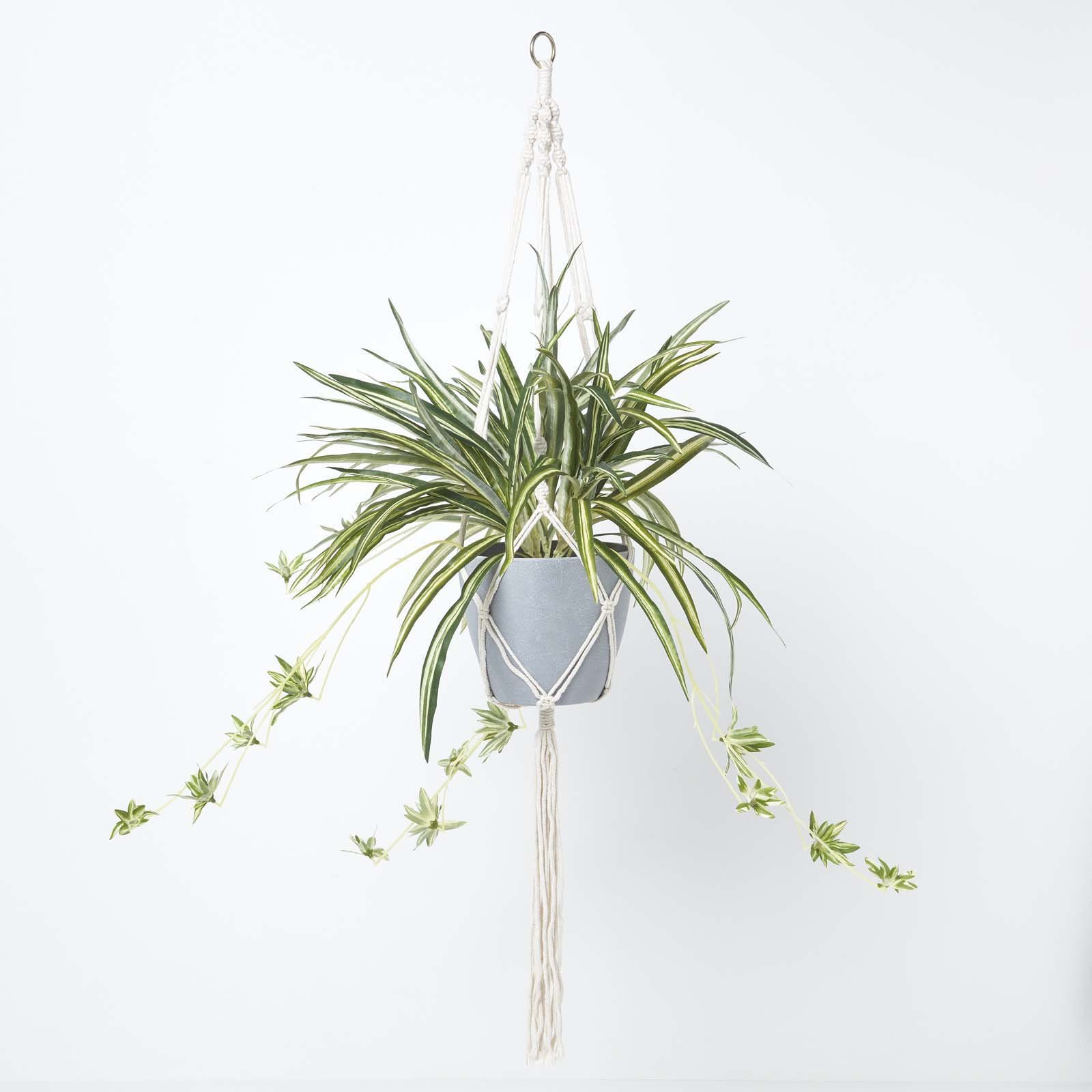 Homescapes Handcrafted Artificial Spider Plant with Macramé Hanger - Green