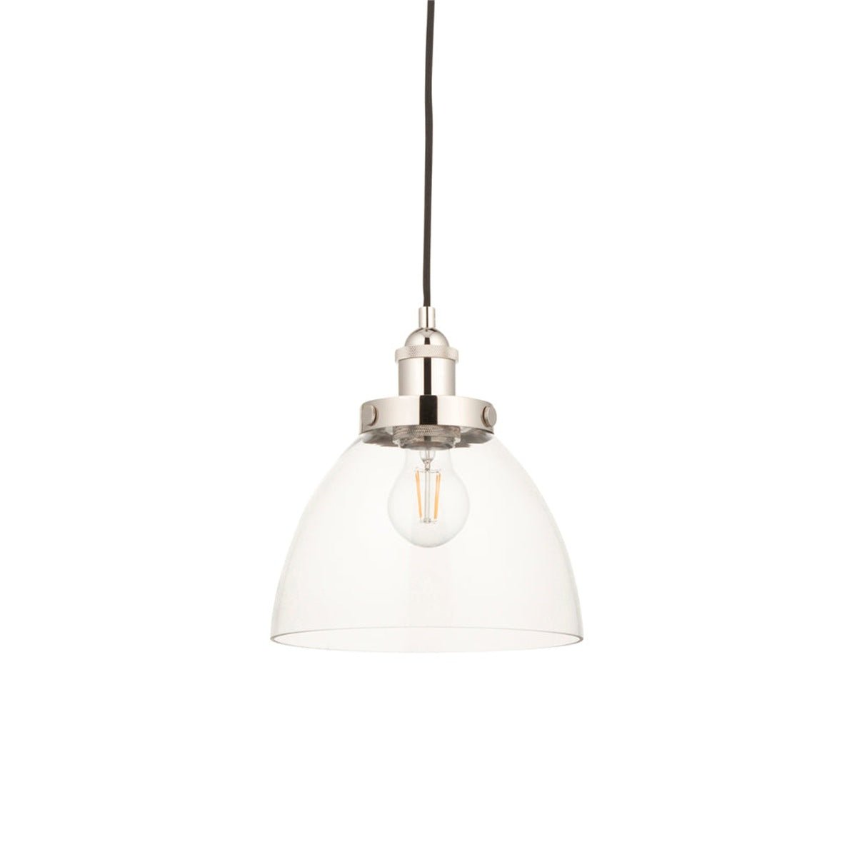 Loops Direct 22.5cm Diameter Steel and Glass Pendant Light - Bright Nickel