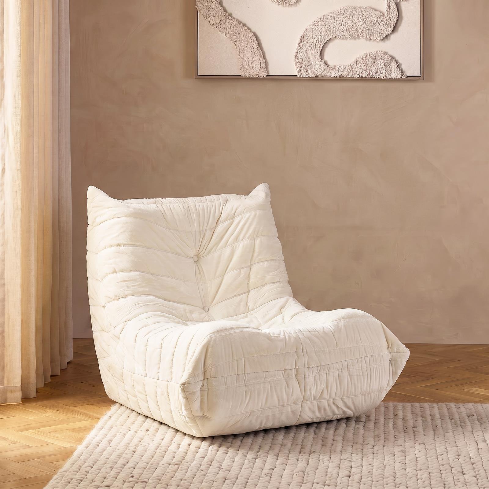 OHS Matte Velvet Lazy Chair - Cream