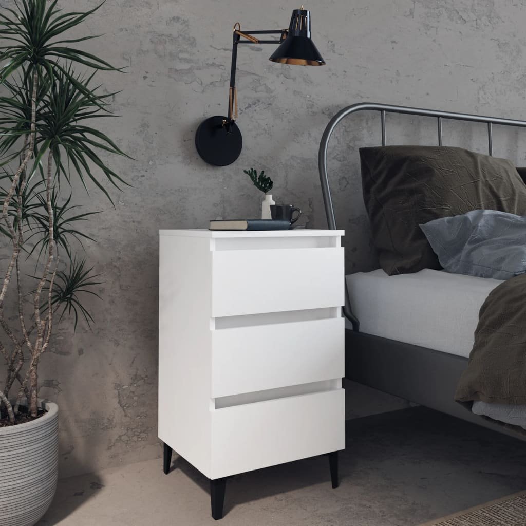 Walplus Metal Leg 3 Drawer Engineered Wood Bed Cabinet - White - 40 x 35 x 69 cm