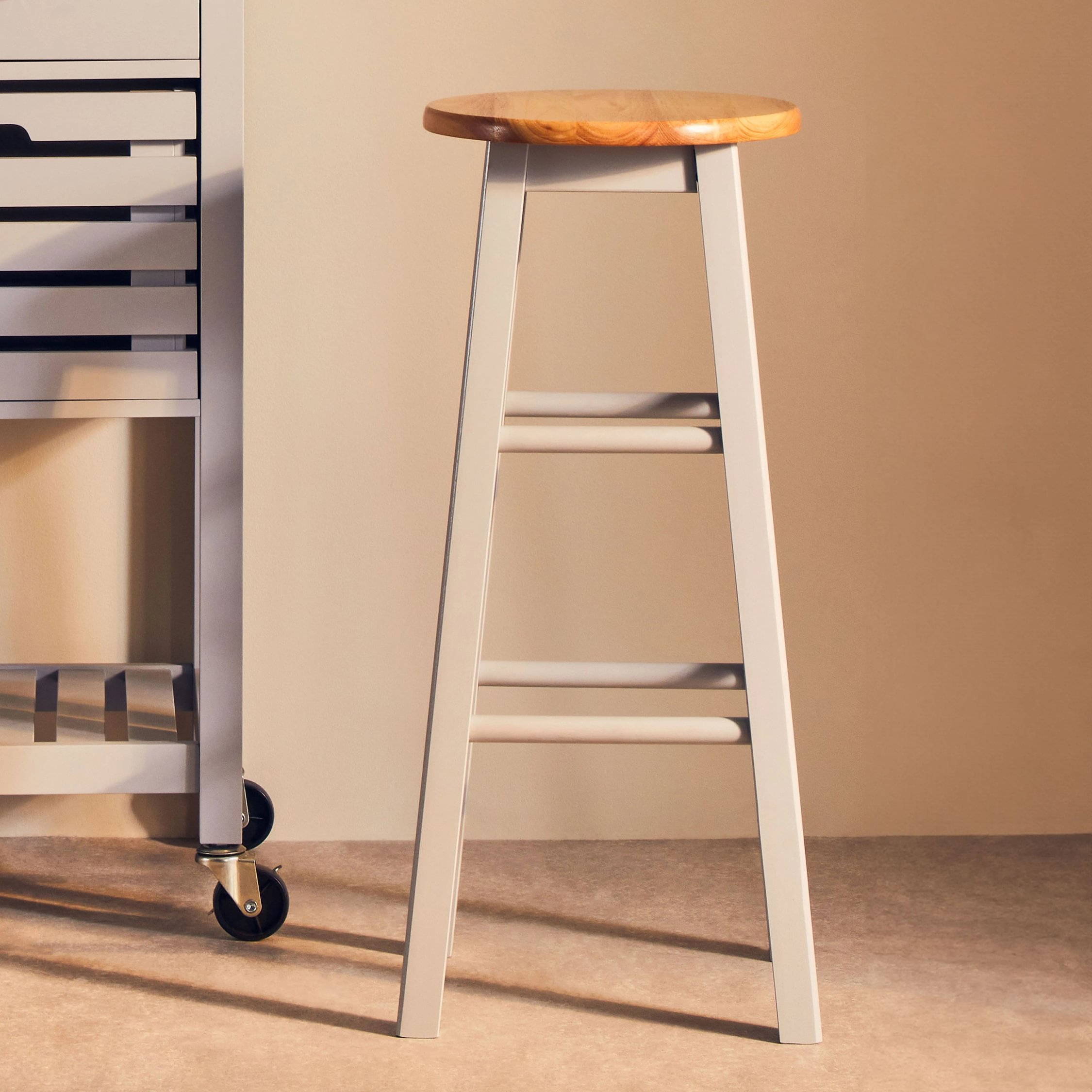 Orsina Chester Wooden Bar or Kitchen Stool – Natural and Grey