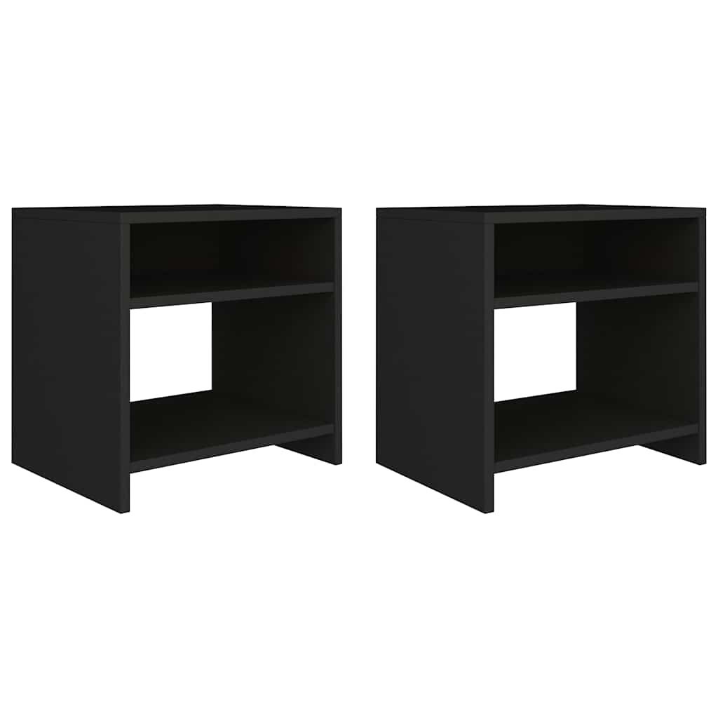 Walplus Pack of 2 Engineered Wood Bedside Cabinet - Black - 40 x 30 x 40 cm