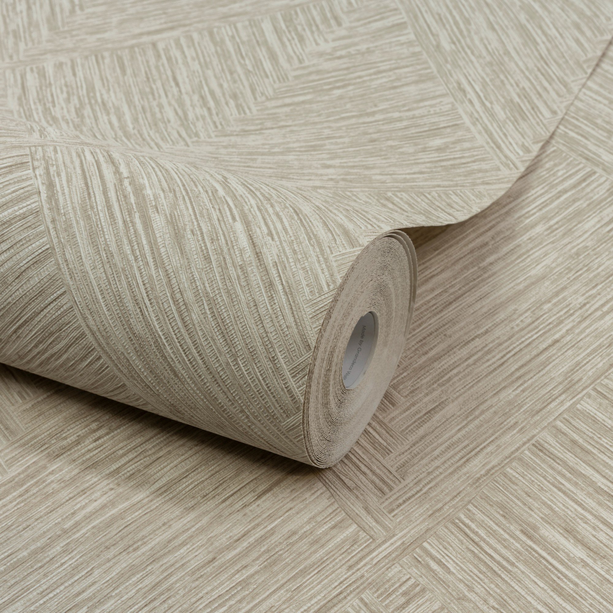 Grandeco Boutique Loni Geometric Weave Luxury Embossed Wallpaper - Neutral Linen